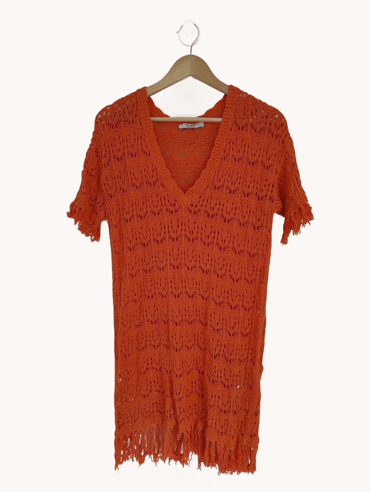 Robe Twinset orange en maille ajourée à franges – Taille S — photo 2