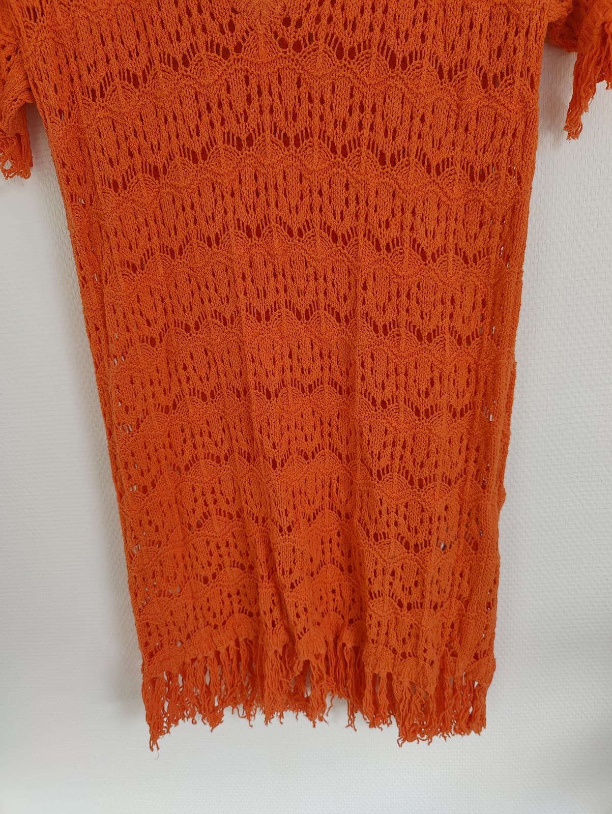 Robe Twinset orange en maille ajourée à franges – Taille S — photo 5