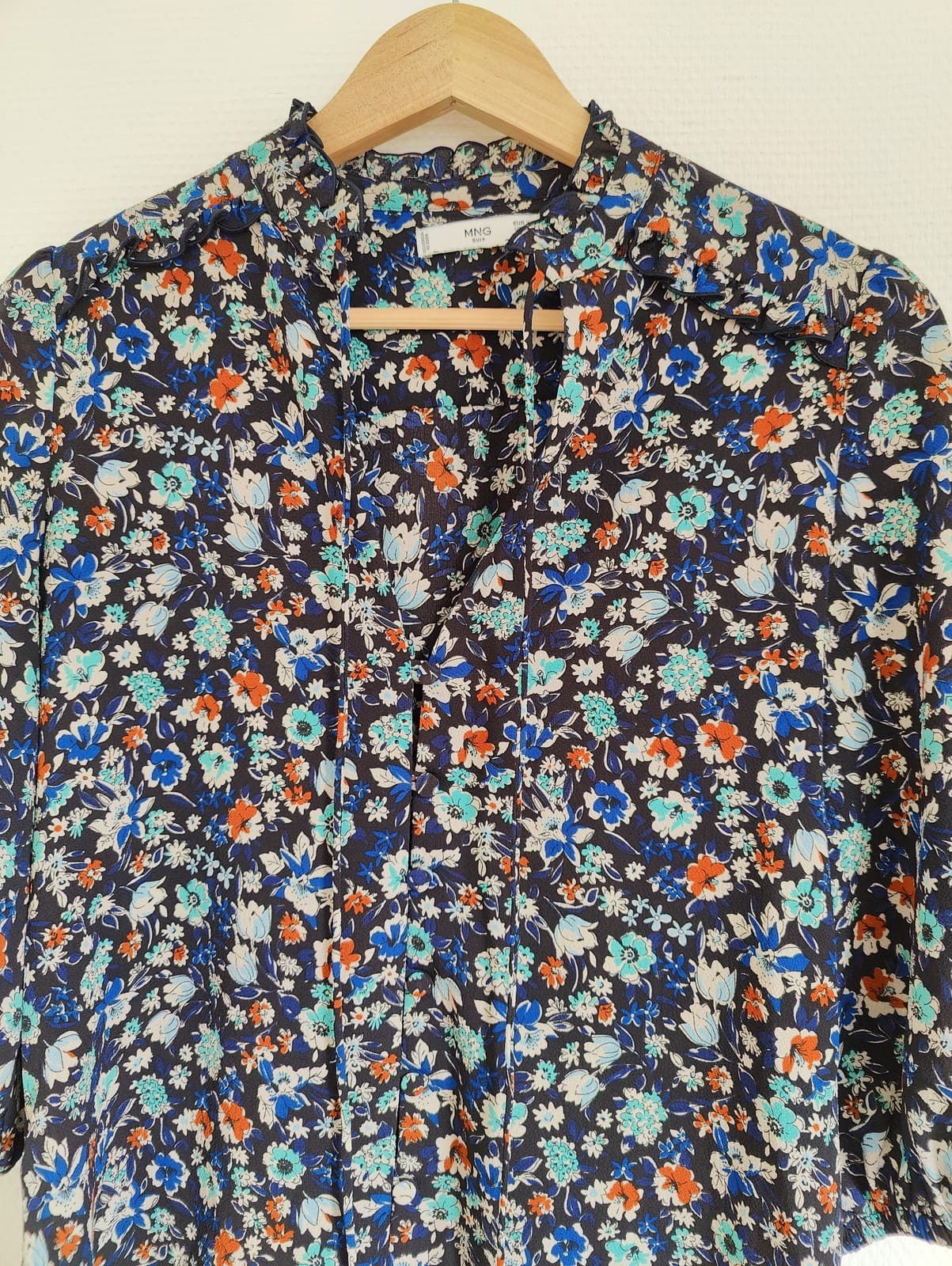 Blouse Zara fleurie bleu marine à col noué – Taille XS — photo 2