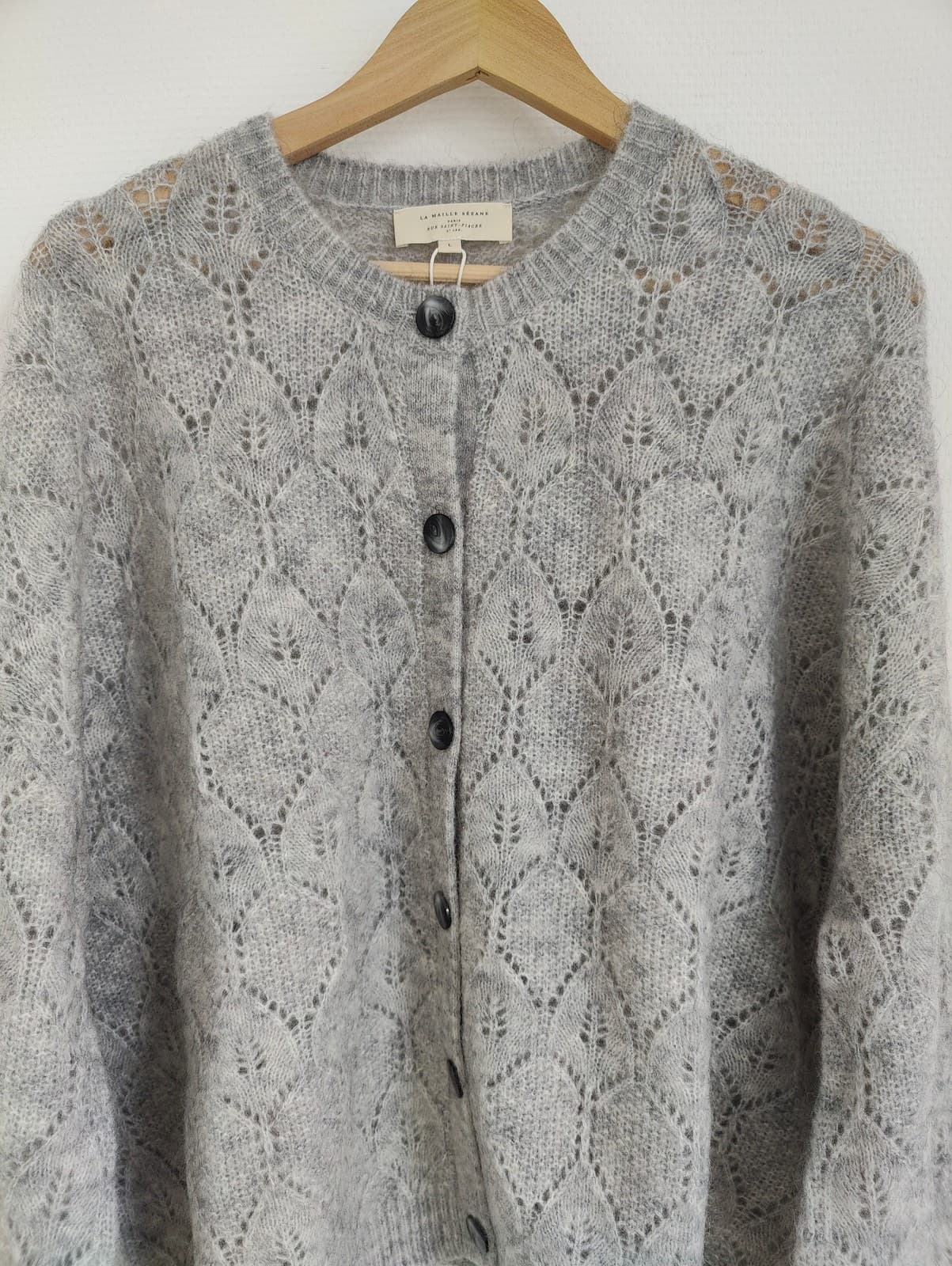 Gilet Sézane en maille ajourée gris chiné – Taille L — photo 2