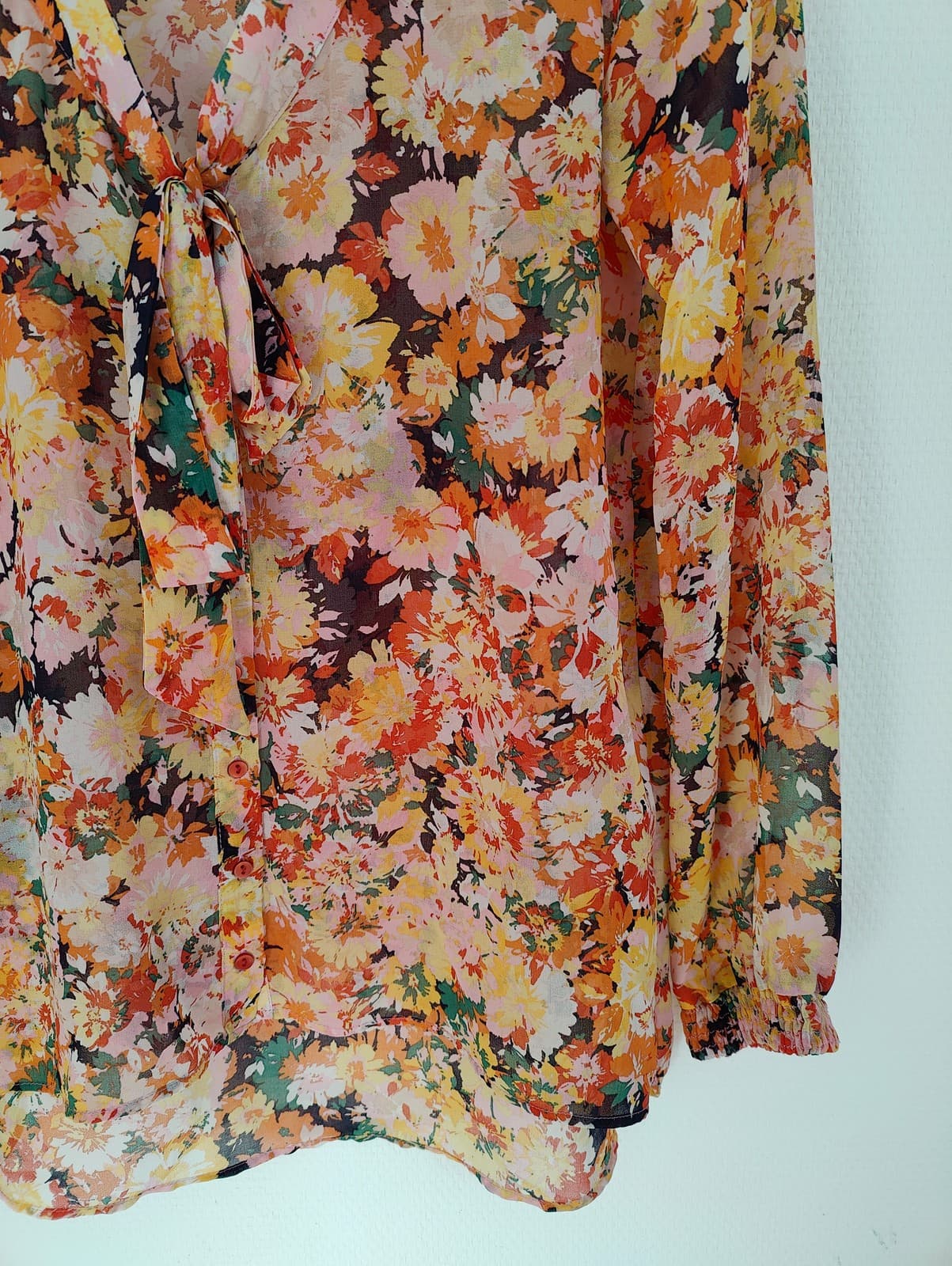 Blouse fleurie multicolore à col noué Zara  – Taille S — photo 3