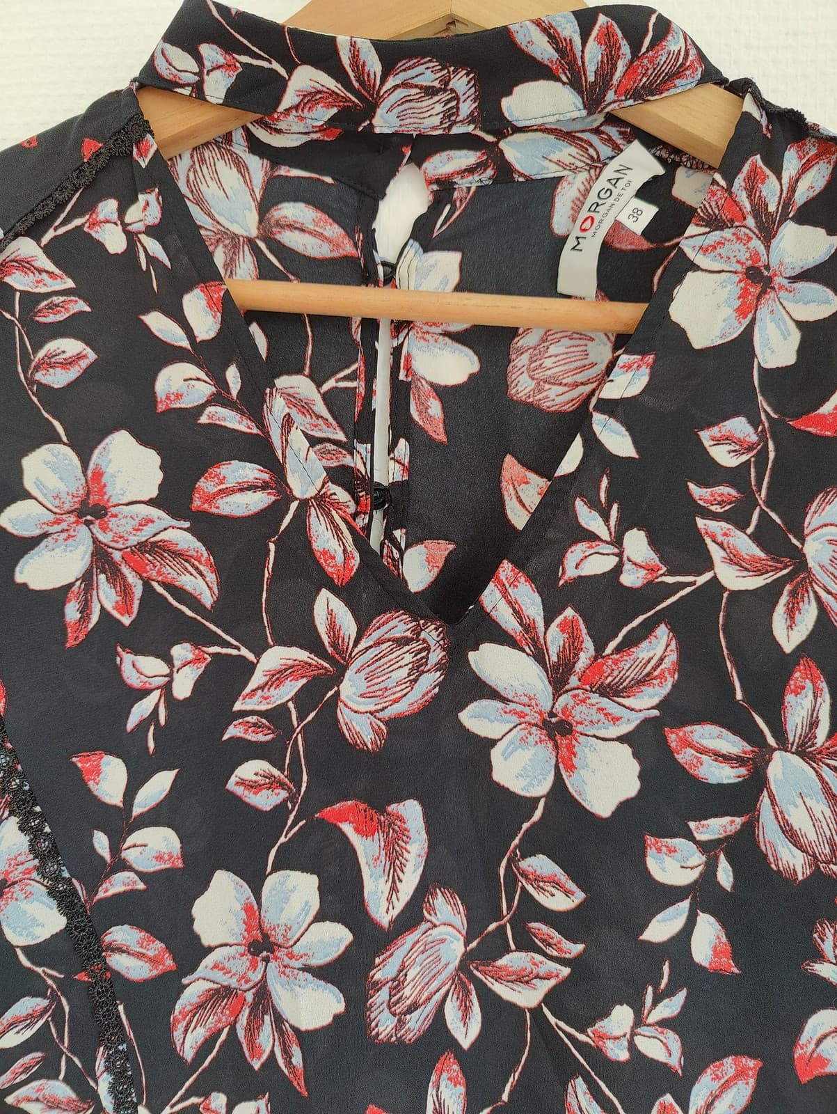 Blouse fleurie noire à manches évasées Morgan – Taille 38 — photo 3