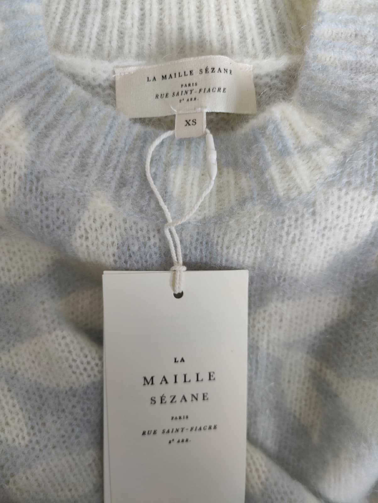 Pull Sézane bleu ciel à motif floral – Taille XS — photo 5
