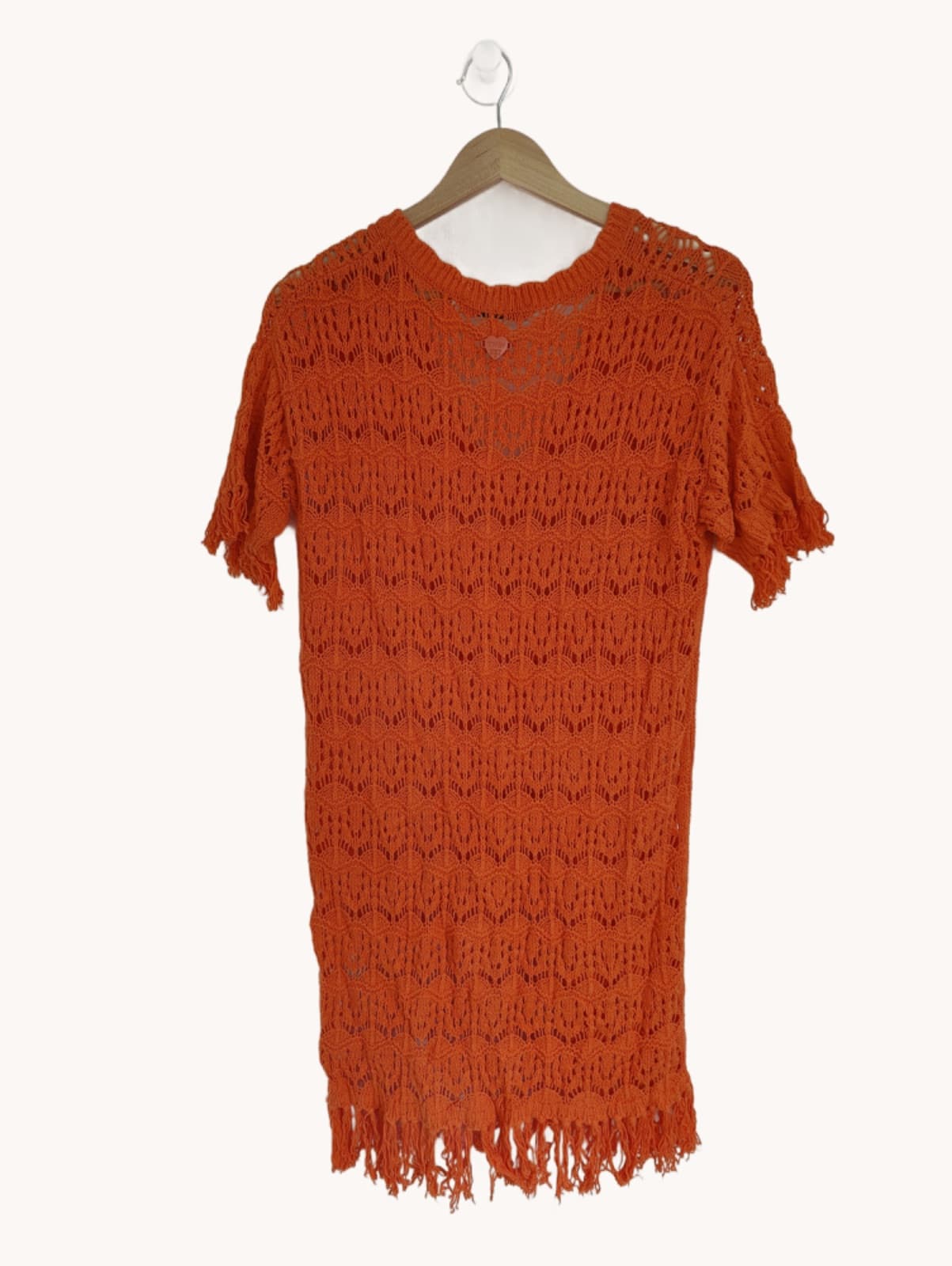 Robe Twinset orange en maille ajourée à franges – Taille S — photo 6