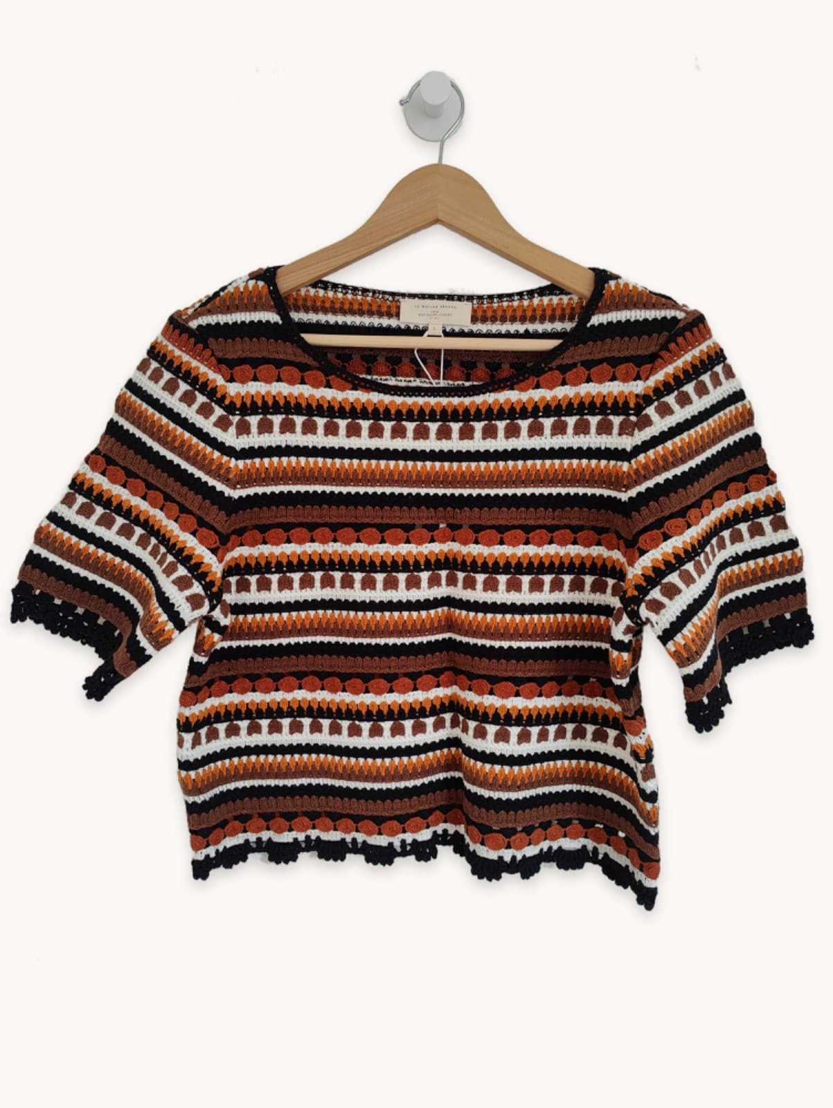 Top court en crochet rayé terracotta Sézane – Taille L — photo 2