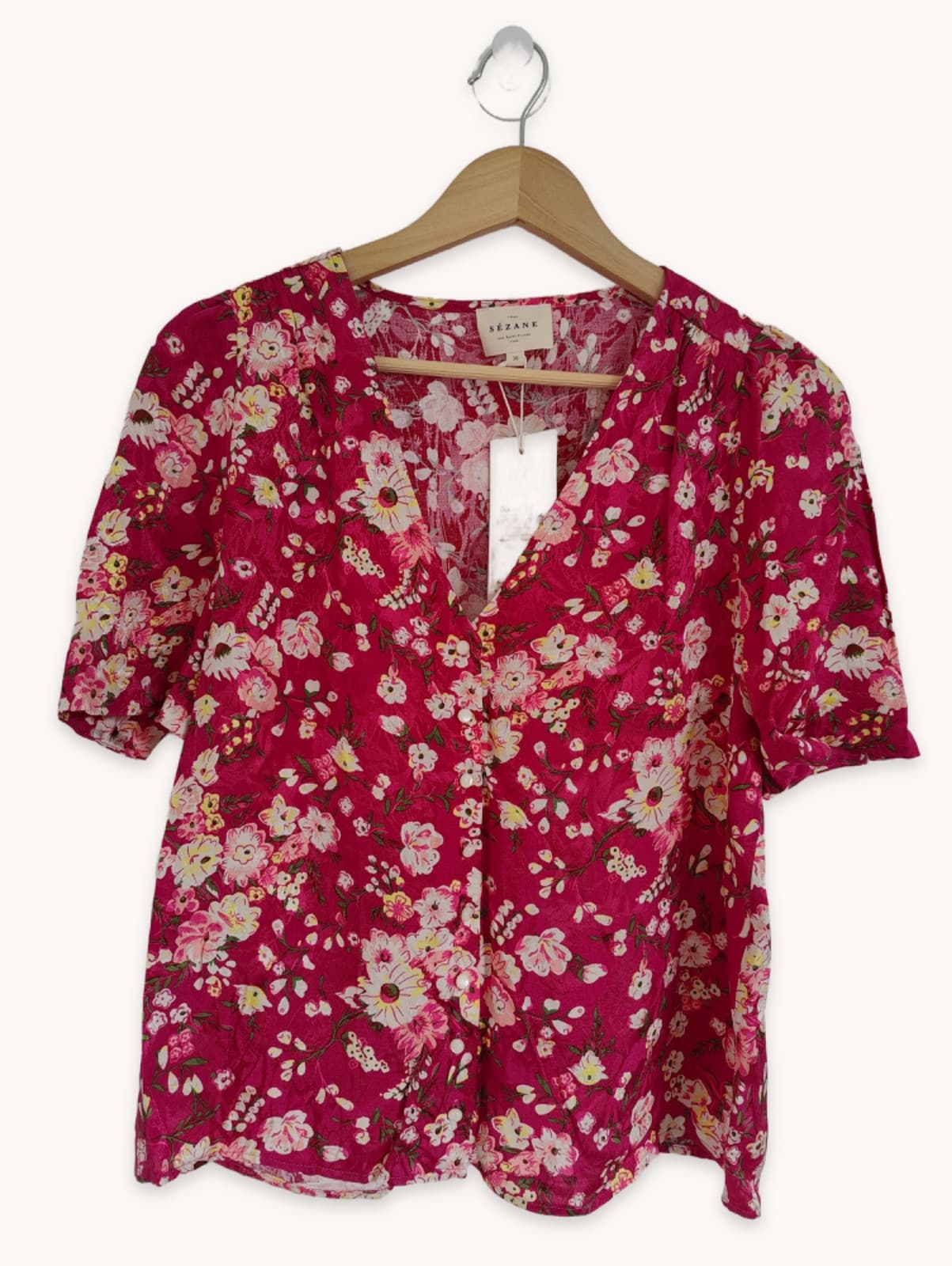 Blouse fleurie fuchsia à col V Sézane – Taille M — photo 2