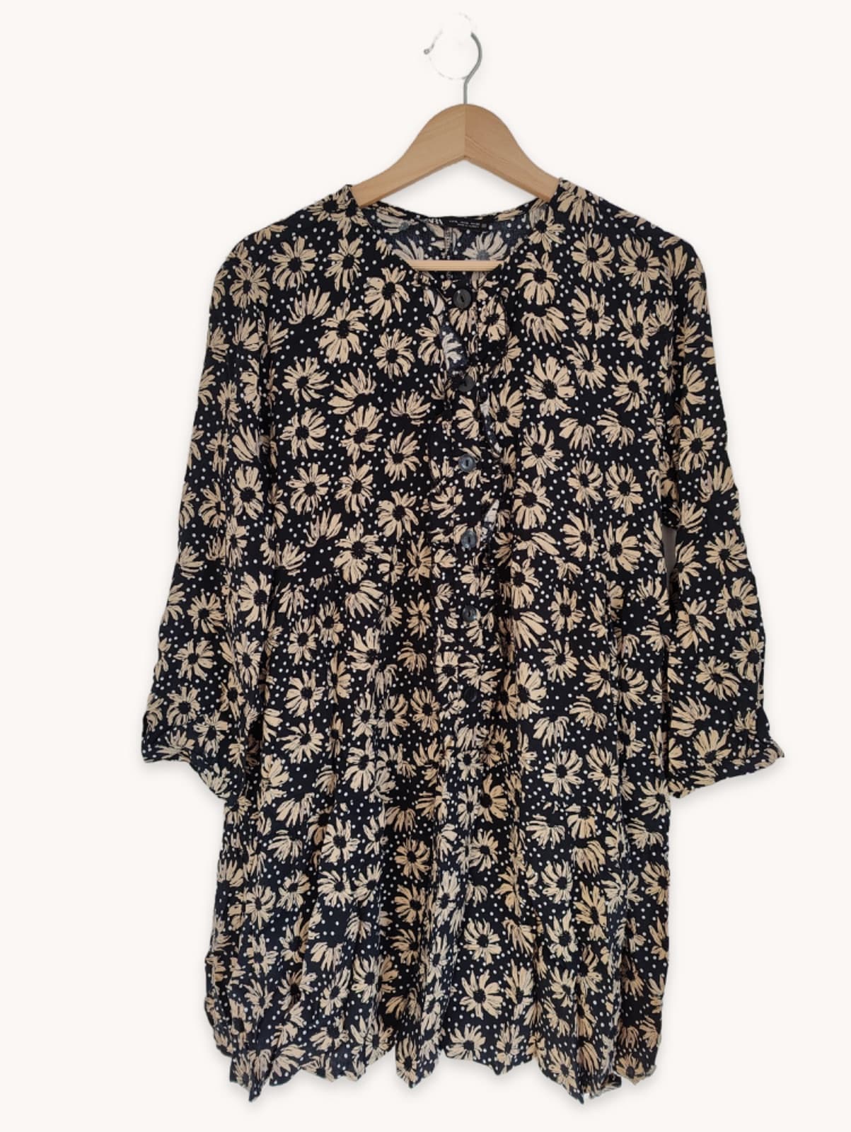 Robe à marguerites noir et beige Zara – Taille XL — photo 2