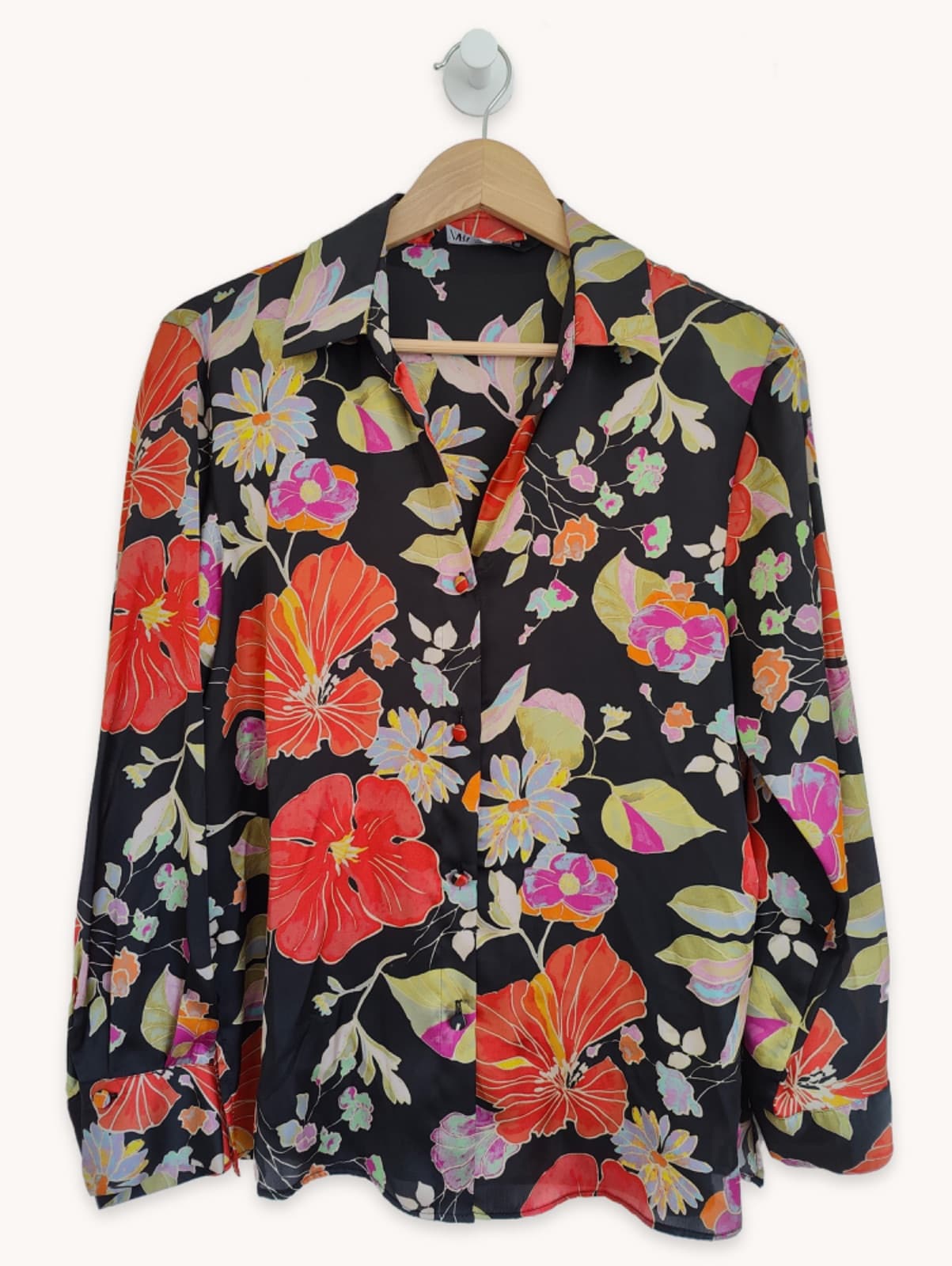 Chemise noire à fleurs multicolores Zara – Taille XS — photo 1