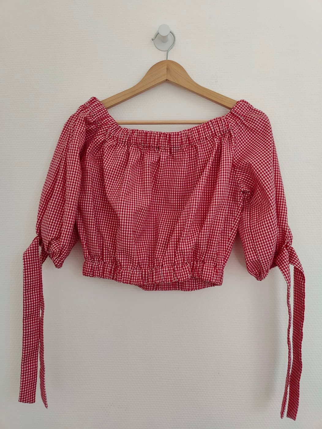 Top Zara vichy rouge à encolure bardot – Taille M — photo 3
