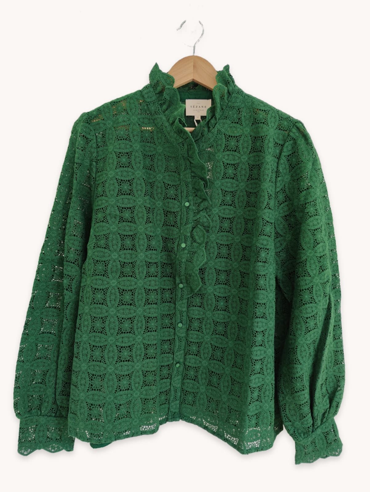 Chemise verte Sézane en dentelle ajourée – Taille 46 — photo 2