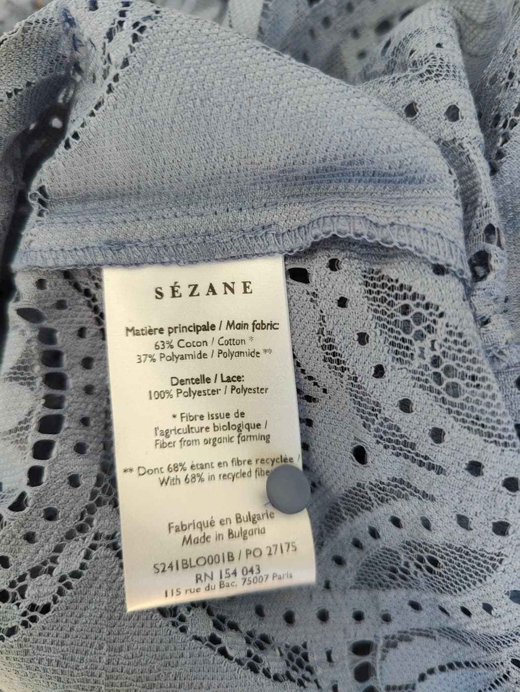 Blouse Sézane en dentelle ajourée bleu ardoise – Taille 48 — photo 6