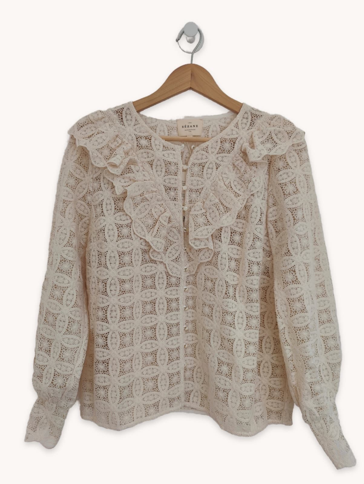Blouse Sézane en dentelle écrue à volants – Taille 42