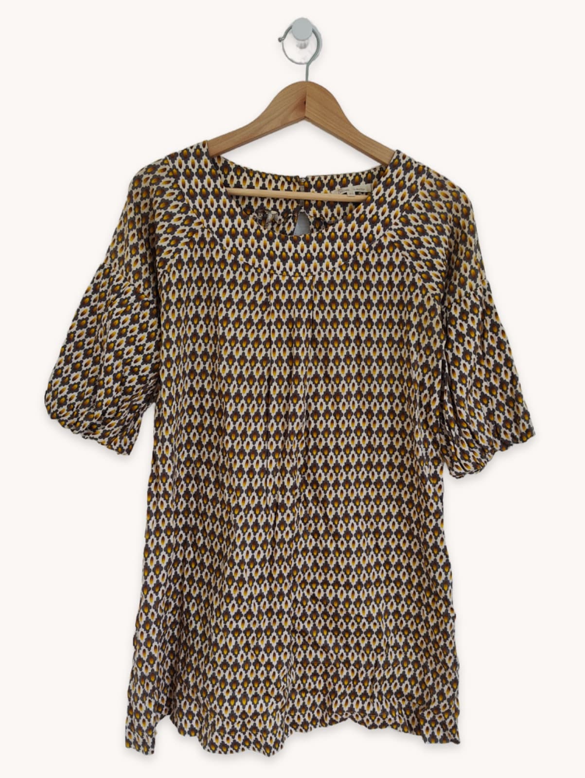 Tunique à imprimé géométrique brun et moutarde – Taille 1
