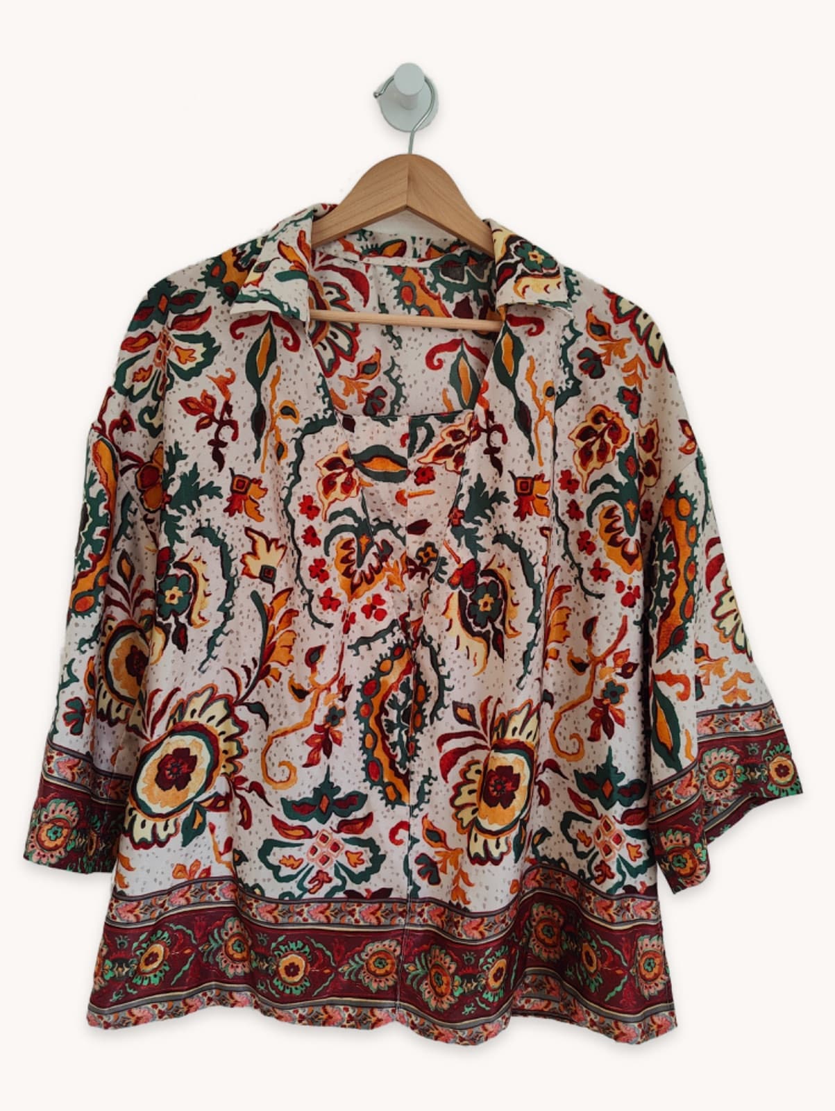 Blouse imprimée bohème à manches – Taille 42