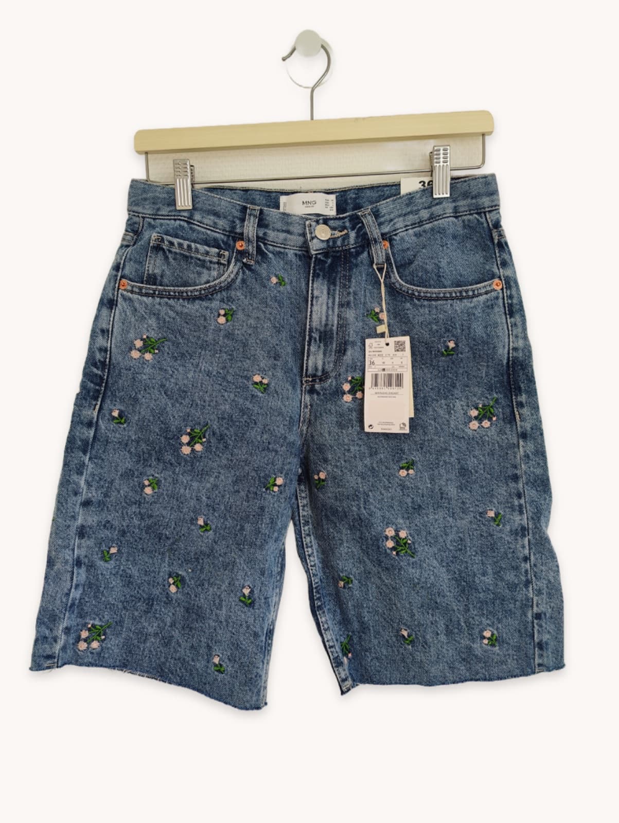Short Mango en denim à broderie florale – Taille 36