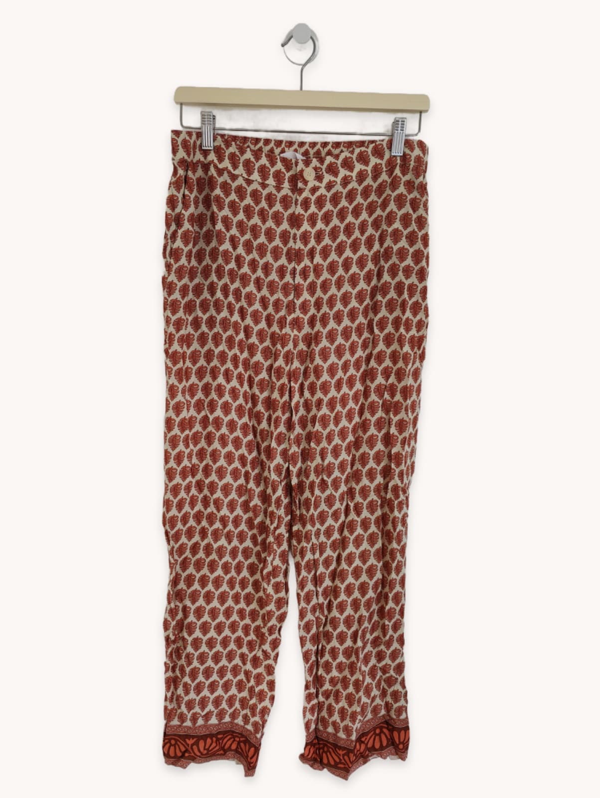 Pantalon Mango à imprimé feuillage écru – Taille L
