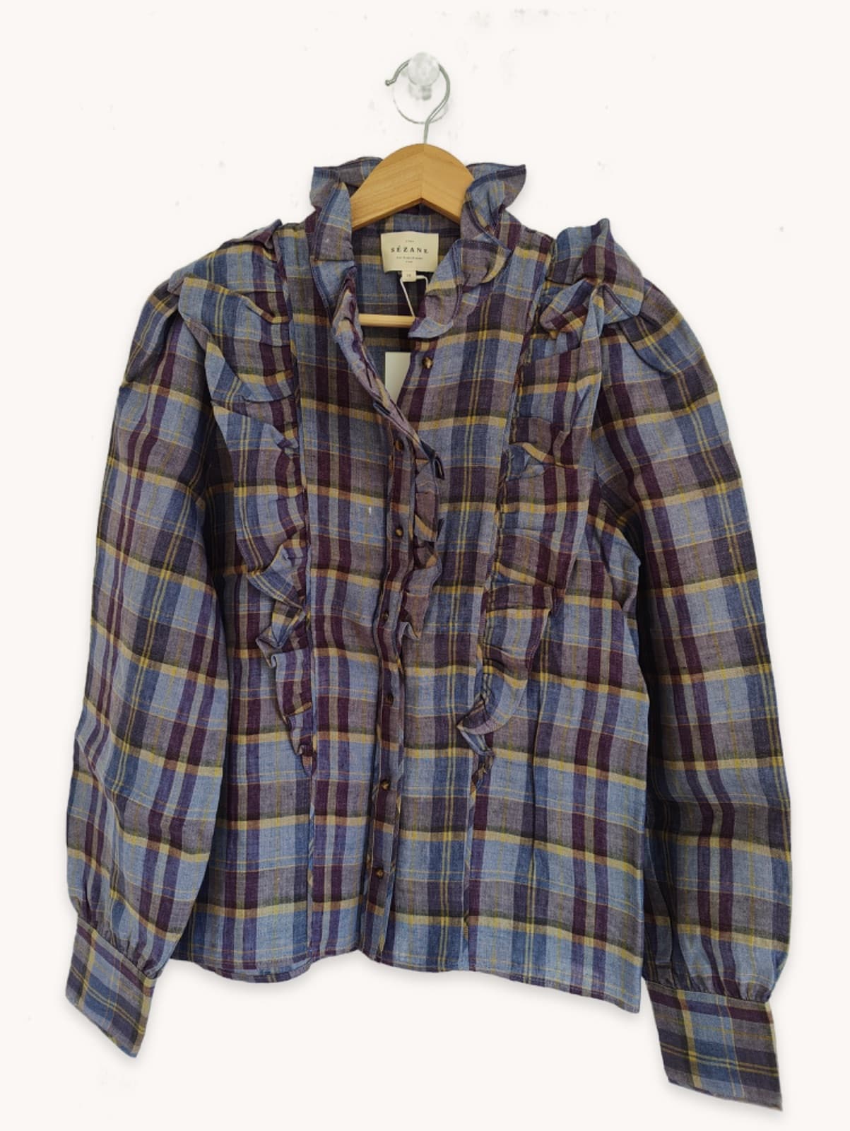 Chemise Sézane à carreaux bleus et bordeaux – Taille 40