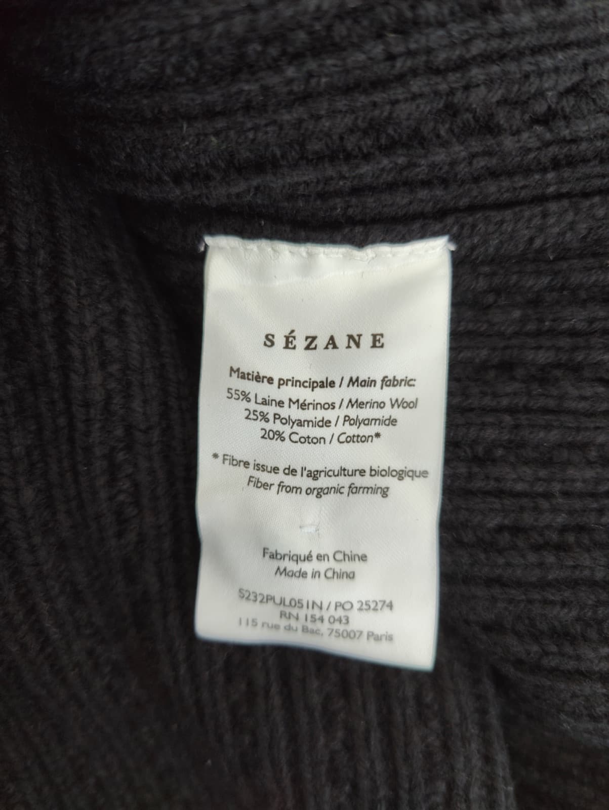 Pull Sézane noir à col Claudine crochet écru – Taille XXL — photo 5