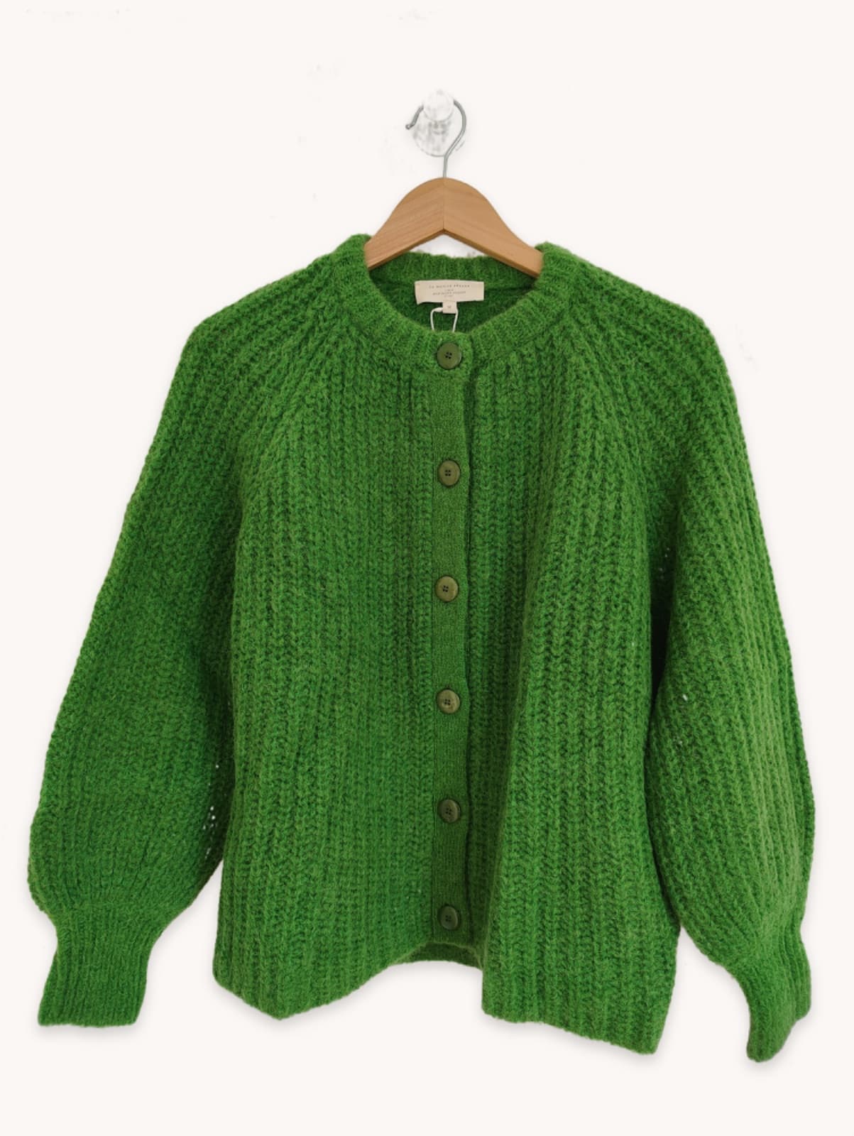 Cardigan Sézane vert en maille côtelée – Taille M
