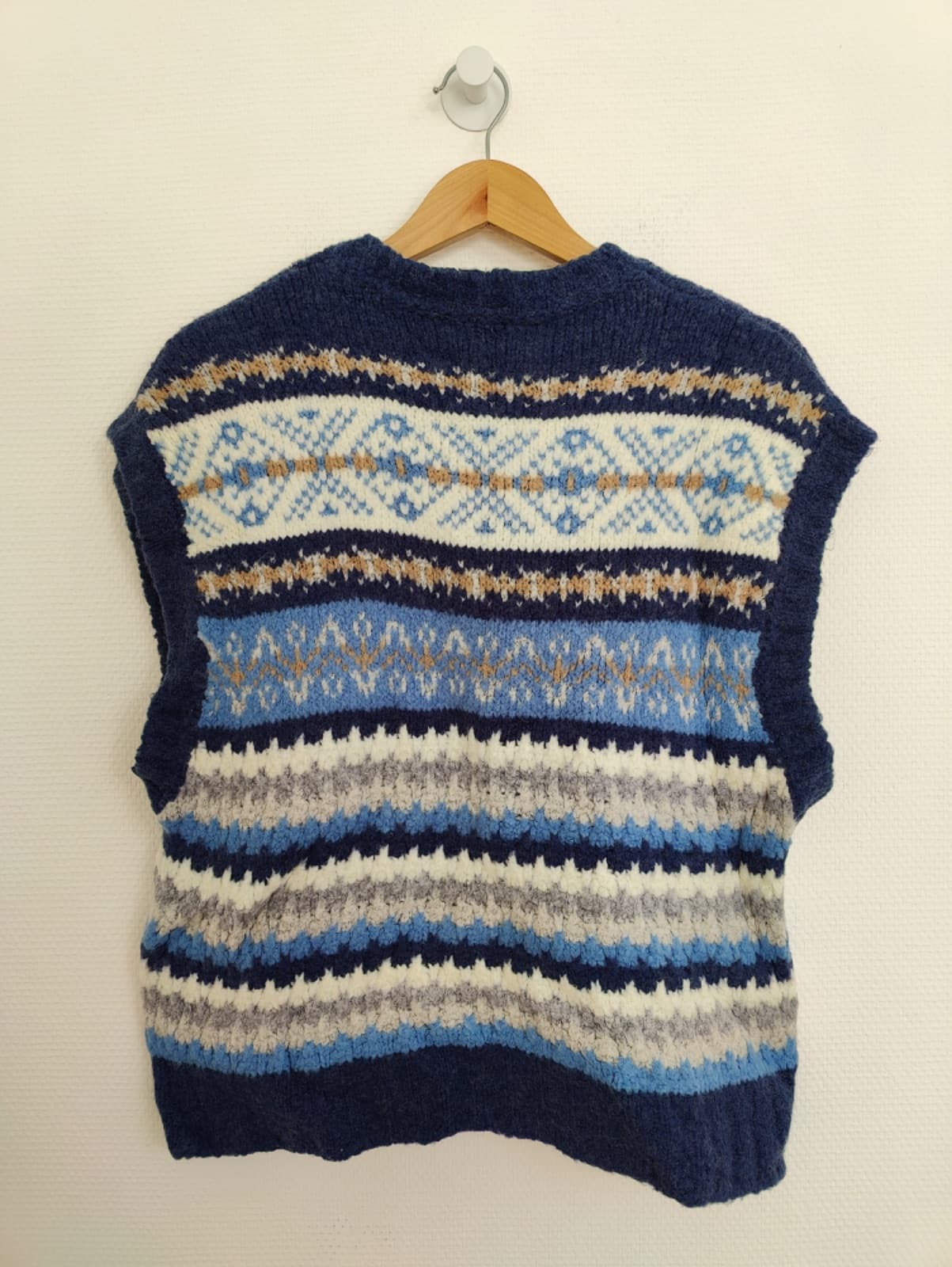 Pull sans manches Benetton maille jacquard bleu – Taille M — photo 4