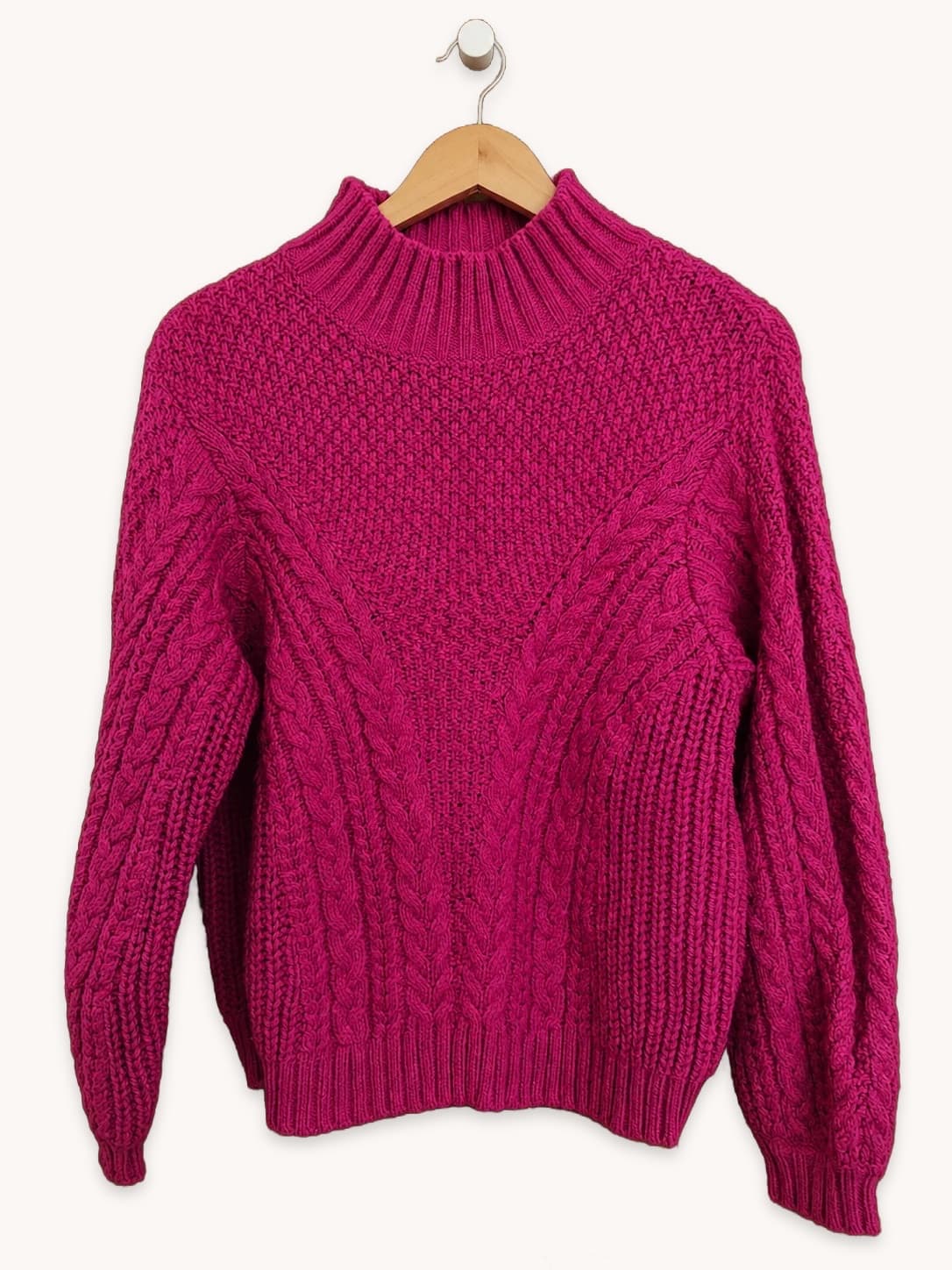 Pull Mango rose fuchsia en maille torsadée – Taille XL — photo 2