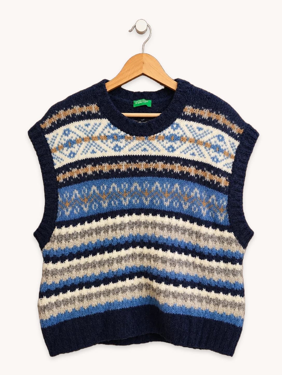 Pull sans manches Benetton maille jacquard bleu – Taille M — photo 2