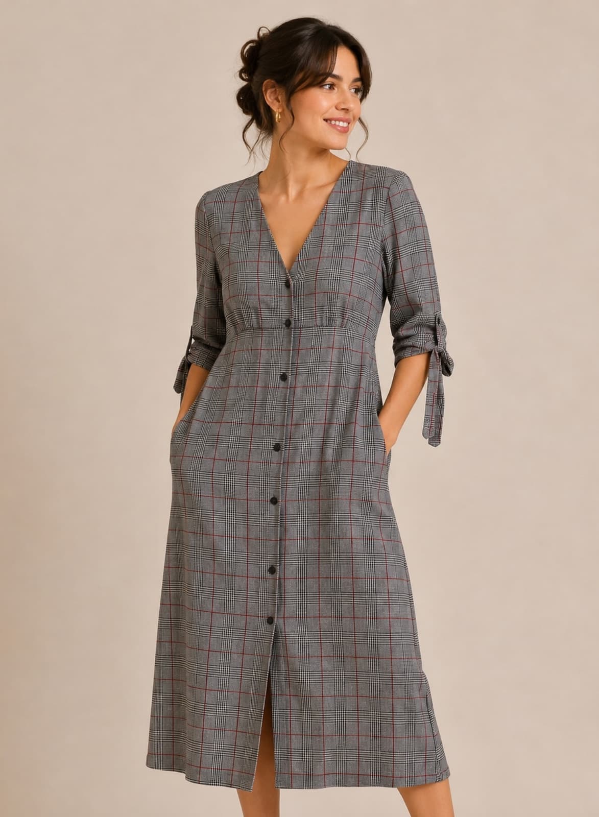 Robe longue Mango à carreaux gris et rouges – Taille M — photo 1