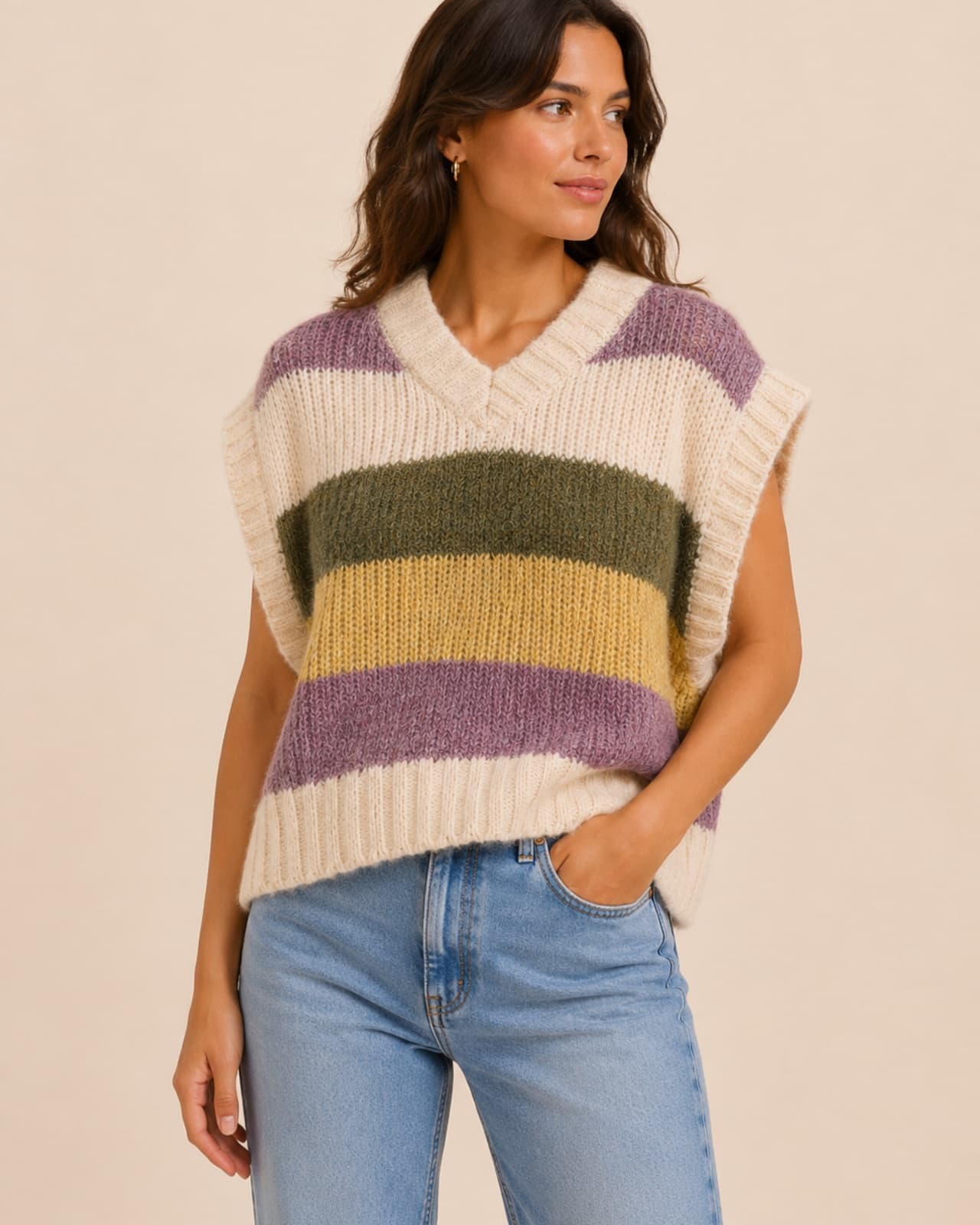 Maglione smanicato a righe in maglia Naëlle – Taglia M