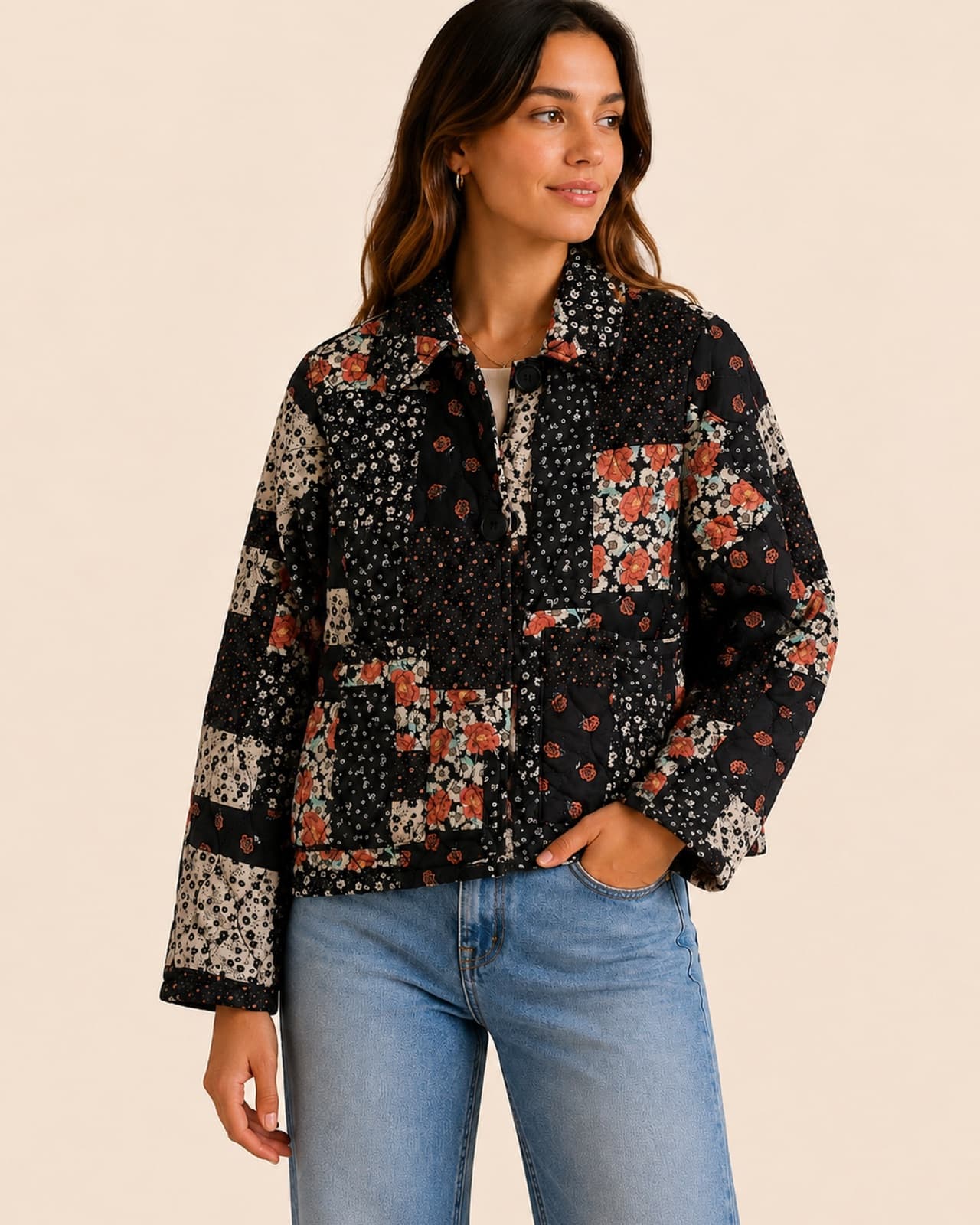 Gewatteerd patchwork jasje met bloemen Primark – Maat XS
