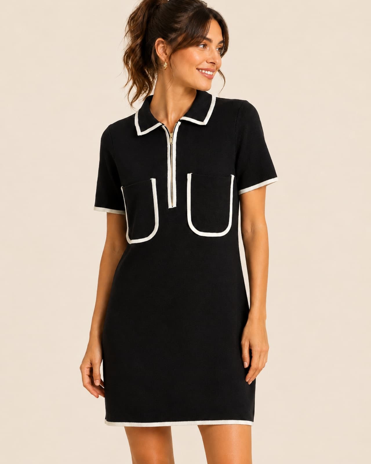 Robe Zara noire en maille à col polo – Taille S — photo 1