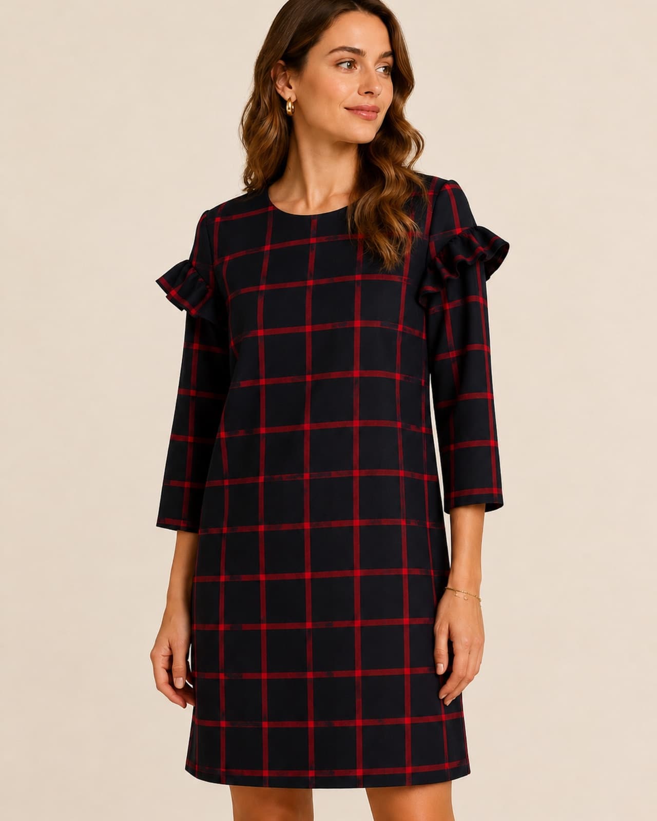 Robe Zara à carreaux bleu marine et rouge avec volants – Taille L — photo 1