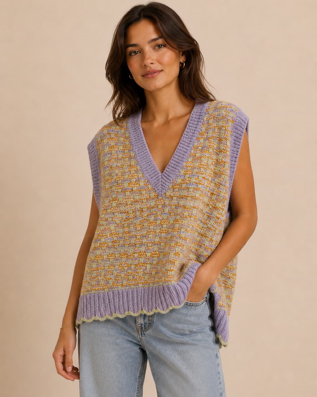 Maglione Mango senza maniche con motivo jacquard – Taglia L