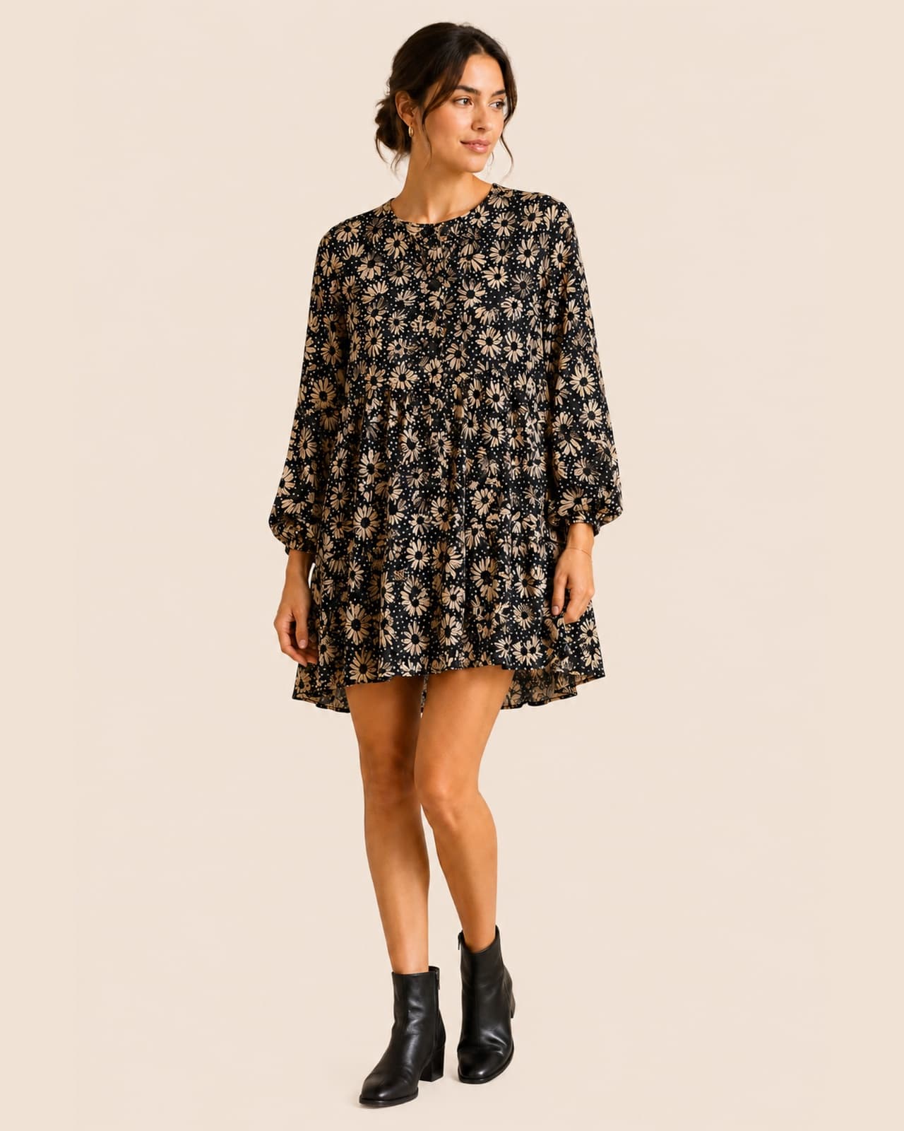Robe à marguerites noir et beige Zara – Taille XL — photo 1