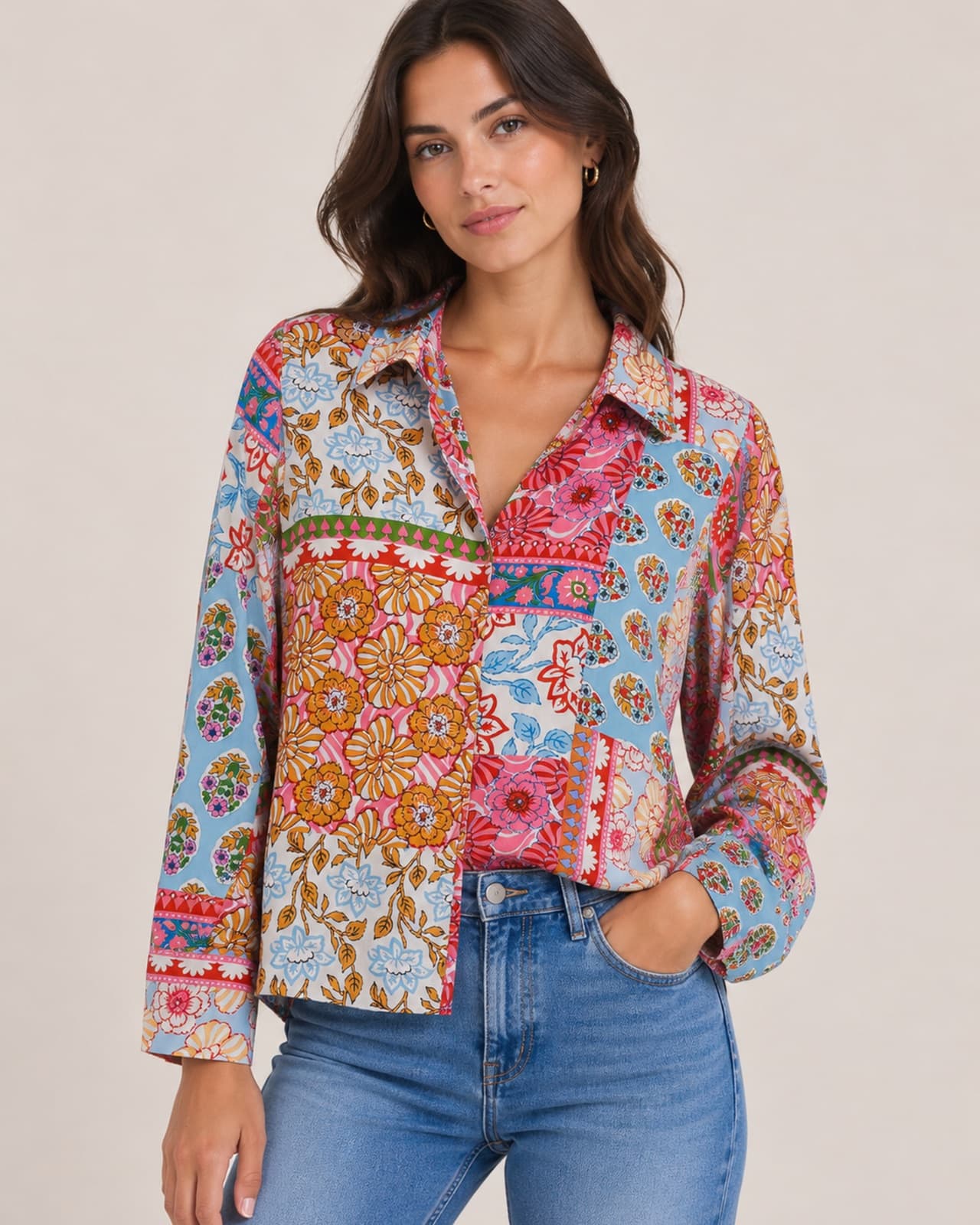 Zara blouse met patchwork bloemenprint – Maat S