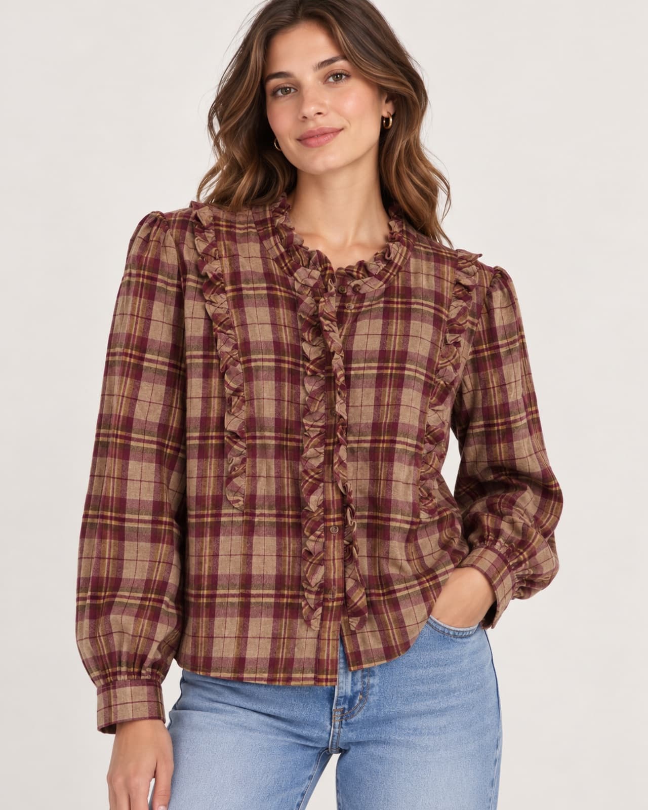 Sézane blouse met tartanruit – Maat 40