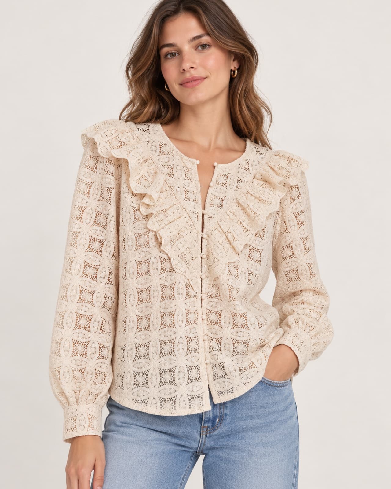 Sézane blouse van opengewerkt kant – Maat 46