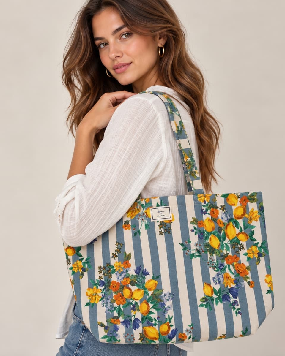 Sac cabas Sézane à rayures et citrons — photo 1
