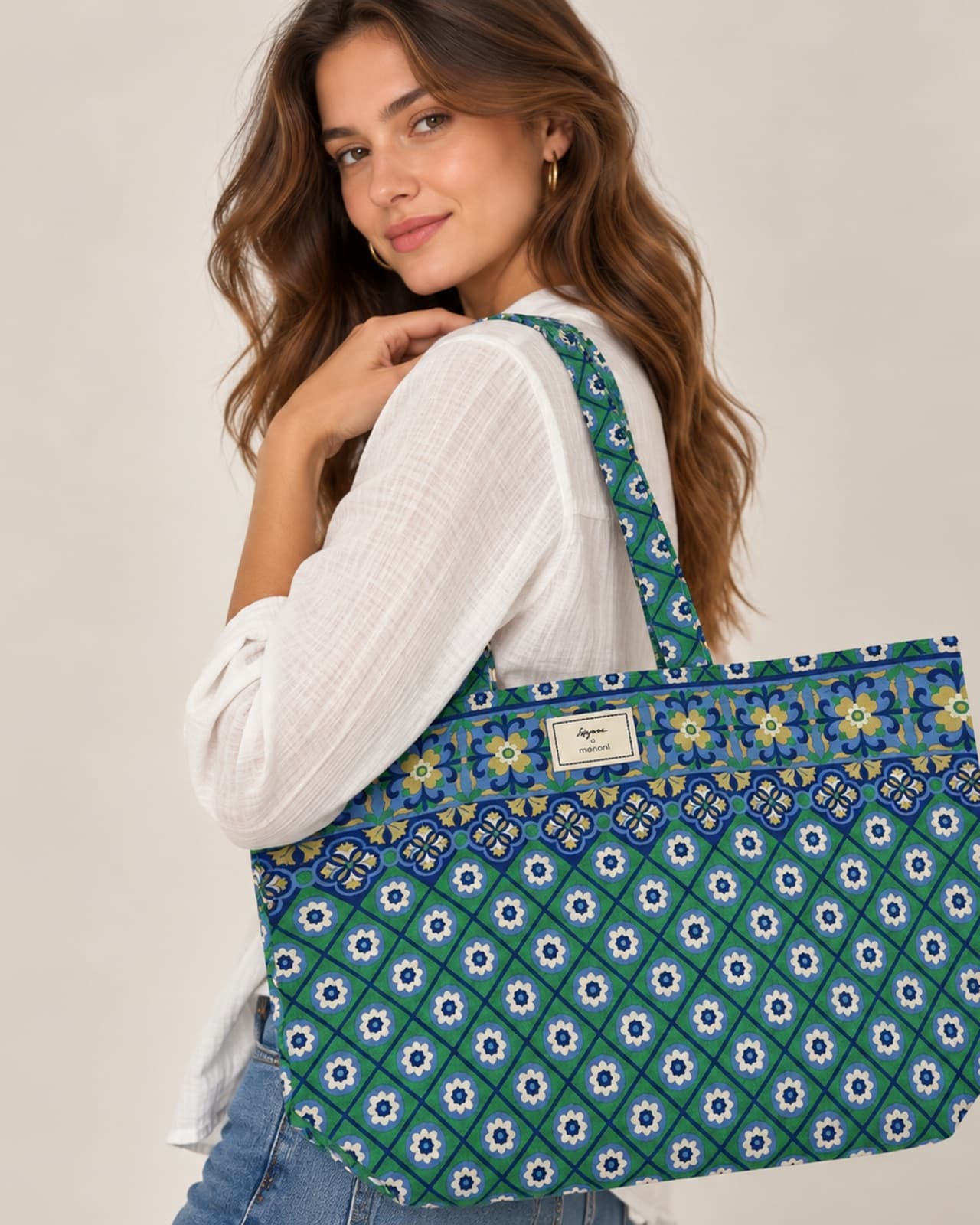 Sac cabas Sézane x Momoni en coton imprimé — photo 1