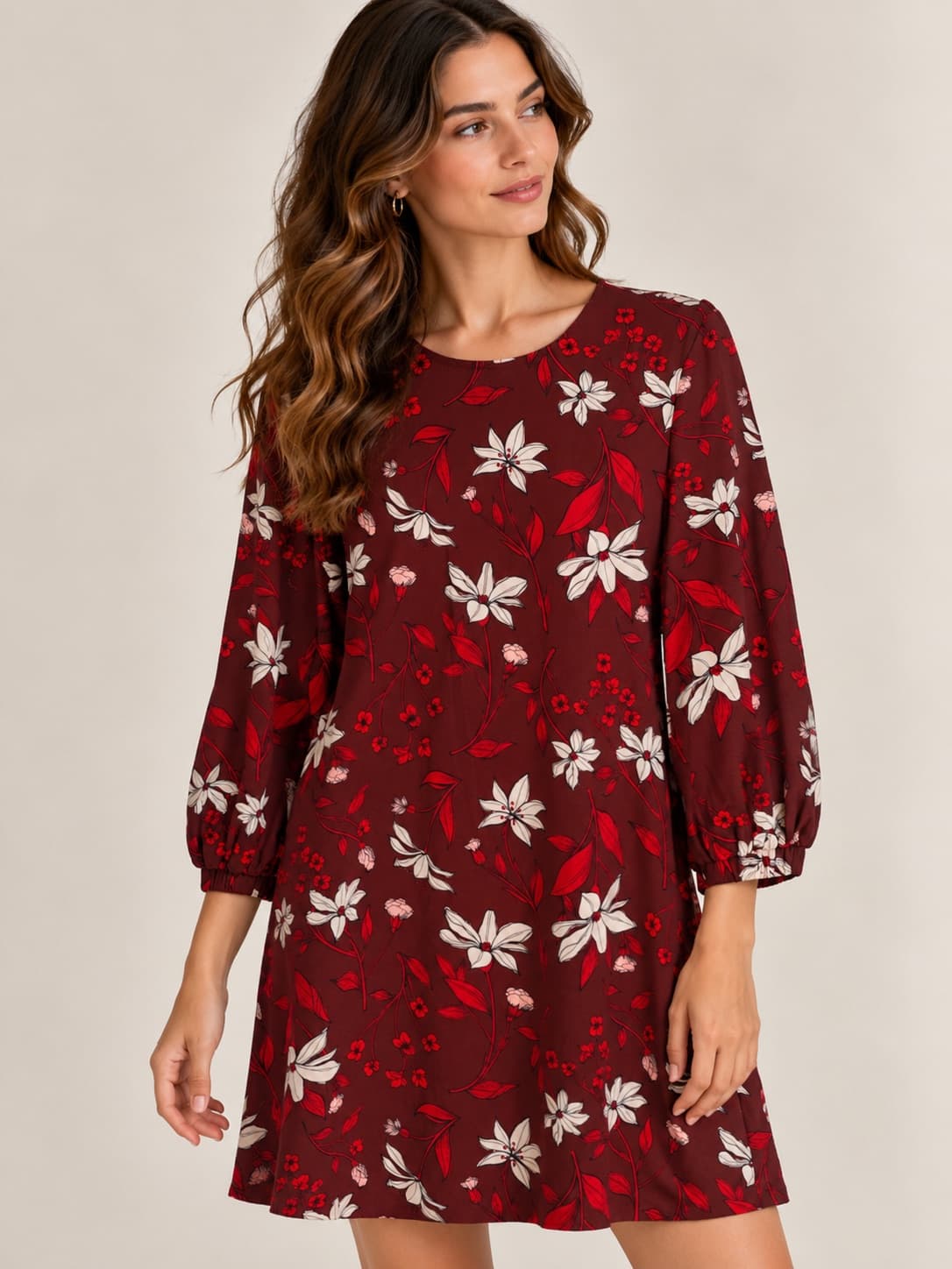 Robe Mango fleurie bordeaux – Taille L