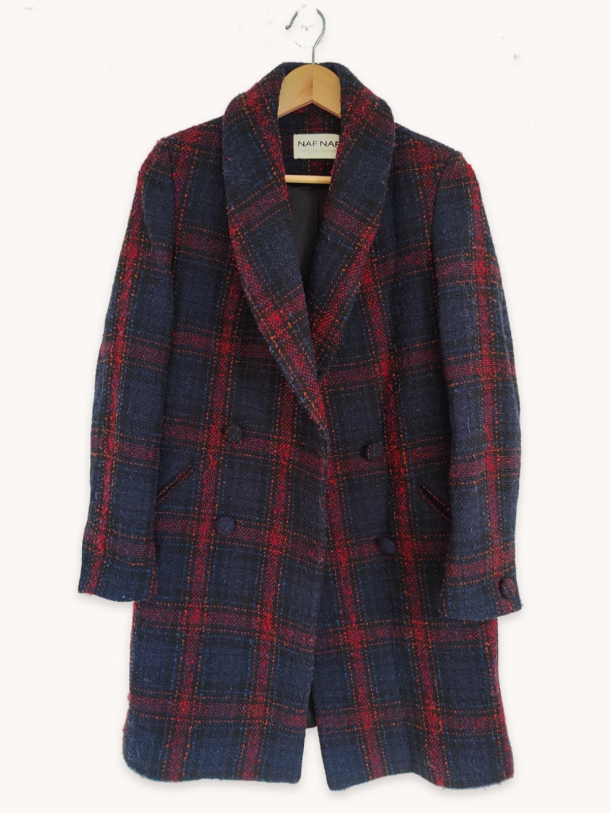 Manteau Naf Naf à carreaux bleu marine et rouge – Taille 36 — photo 2