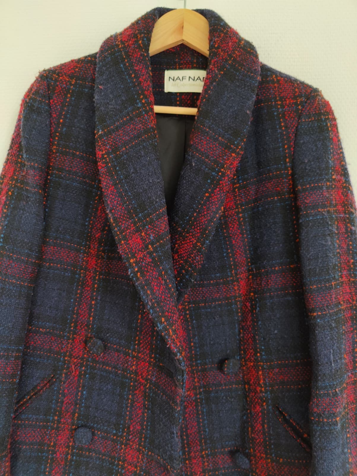 Manteau Naf Naf à carreaux bleu marine et rouge – Taille 36 — photo 3