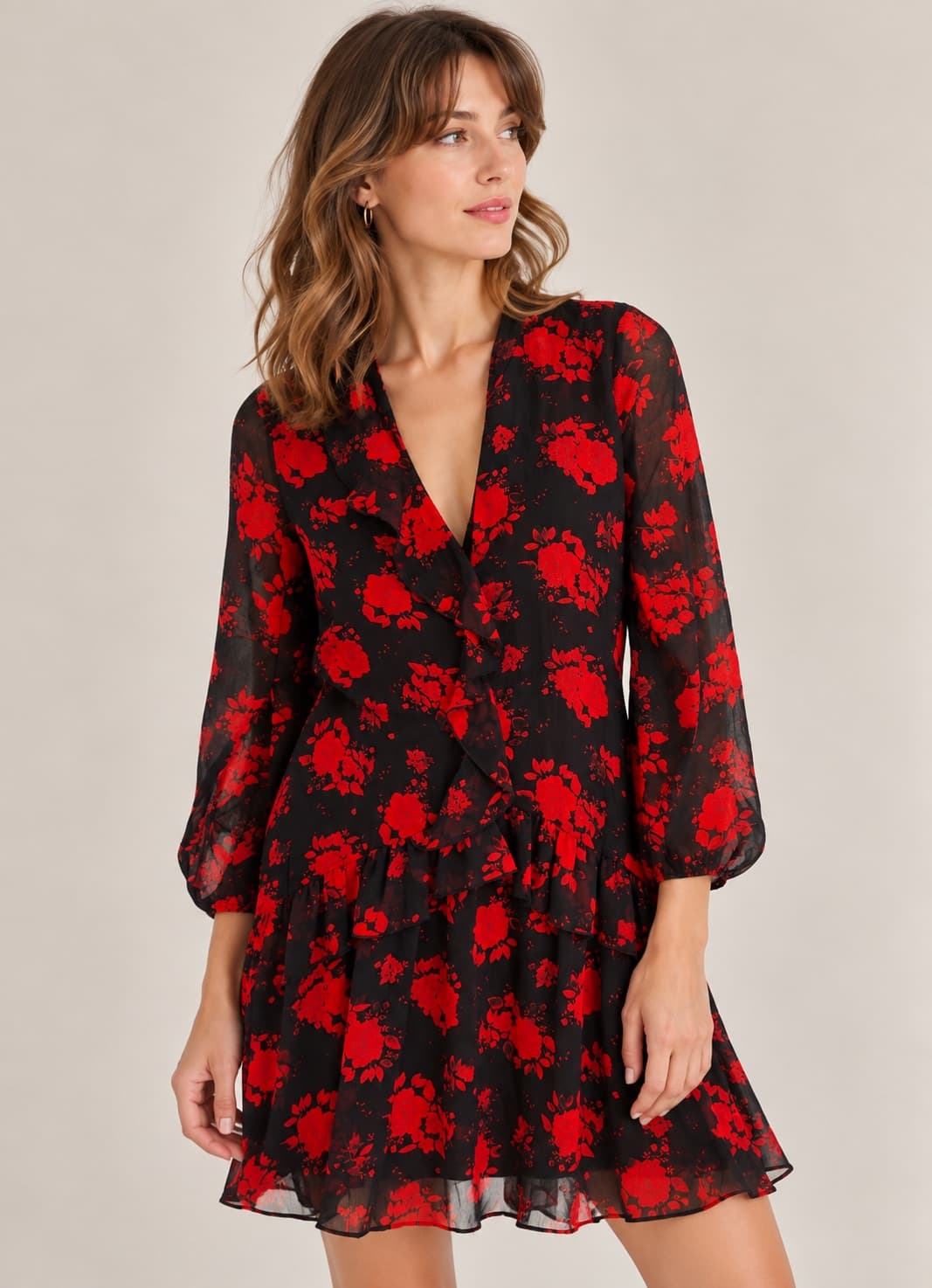 Robe Zara noire à fleurs rouges et volants – Taille S — photo 1