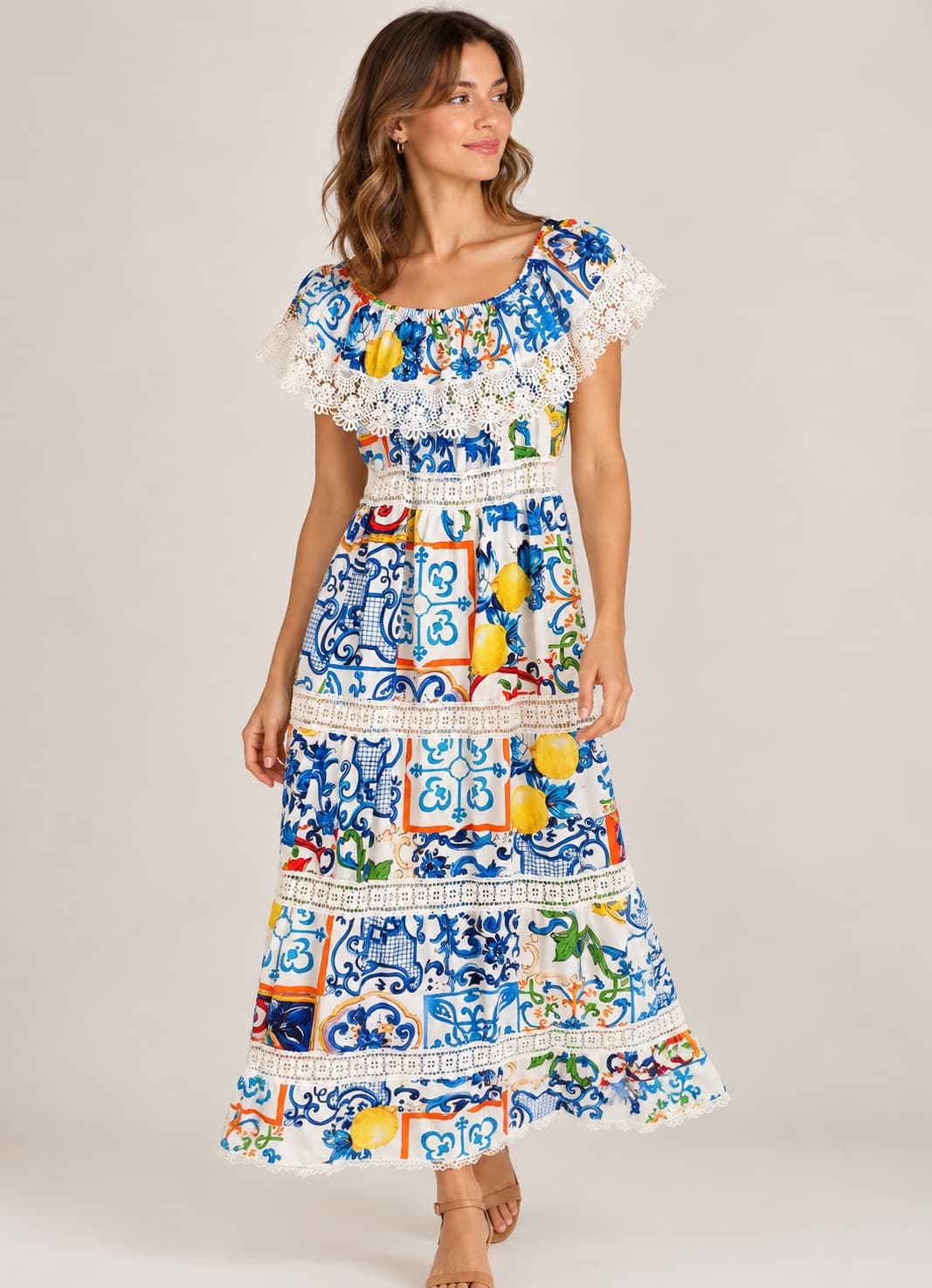 Robe à encolure bardot à imprimé azulejos – Taille M — photo 1