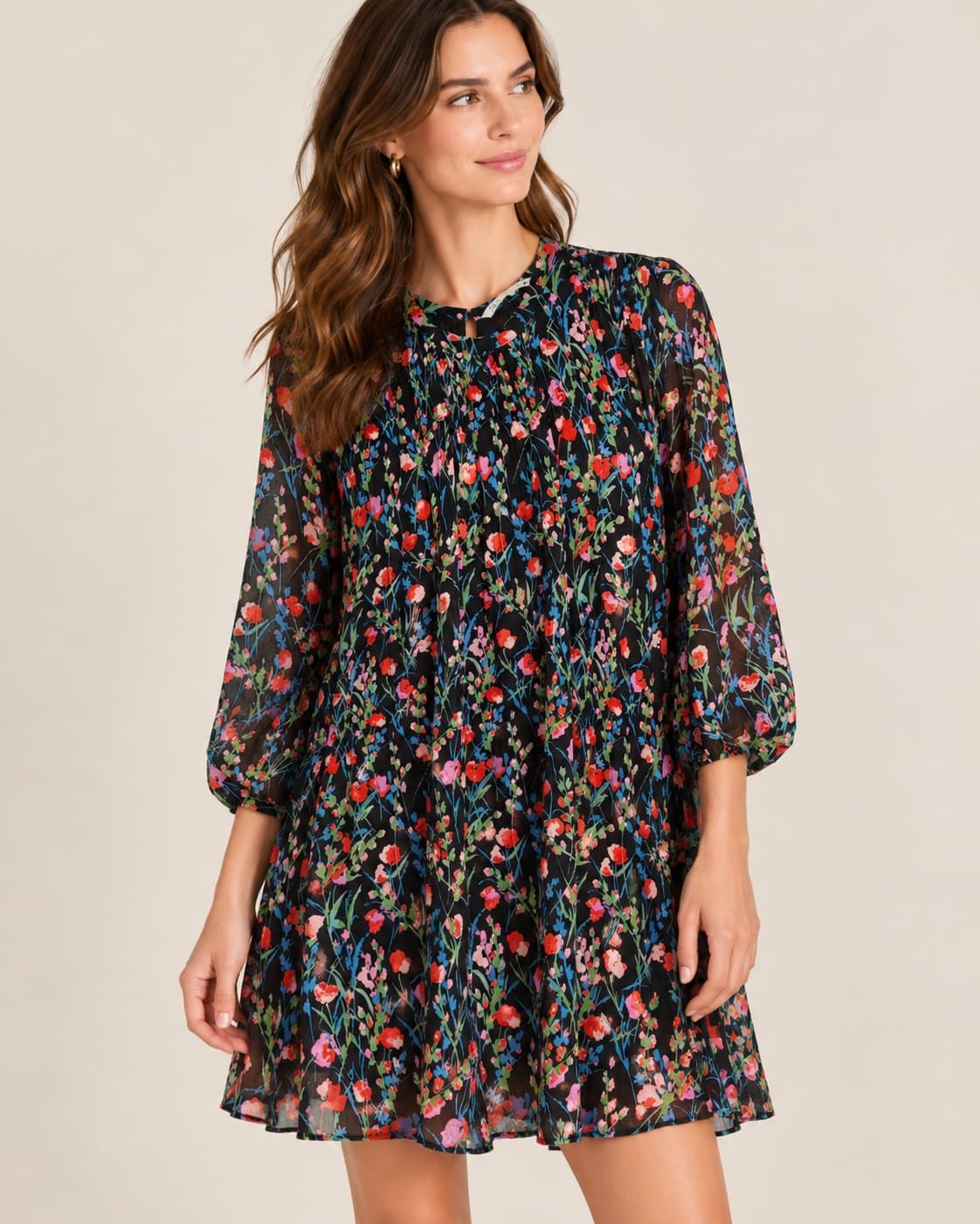 Robe fleurie plissée Zara noire multicolore – Taille M — photo 1
