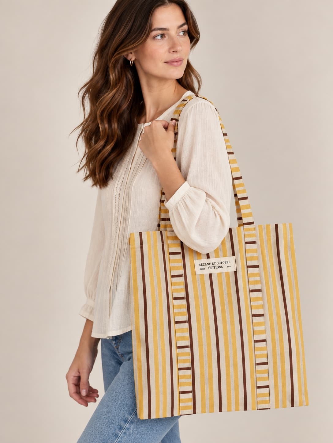 Shopper van gestreept canvas Sézane x Octobre Éditions