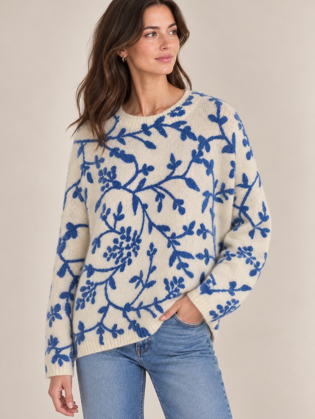 Pull Sézane en maille à motif végétal – Taille XXL — photo 1