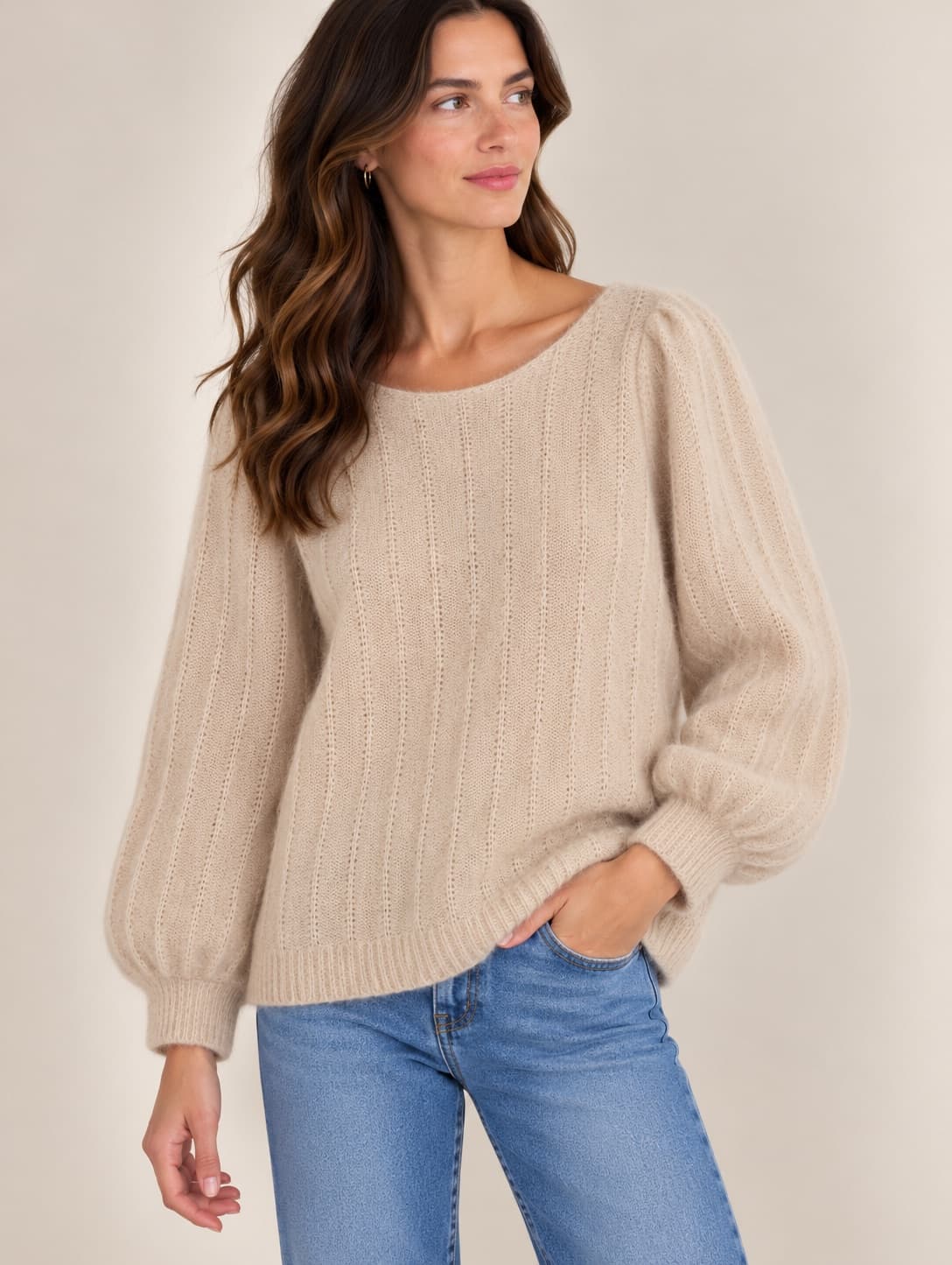 Pull en maille côtelée beige Sézane – Taille XXXL — photo 1