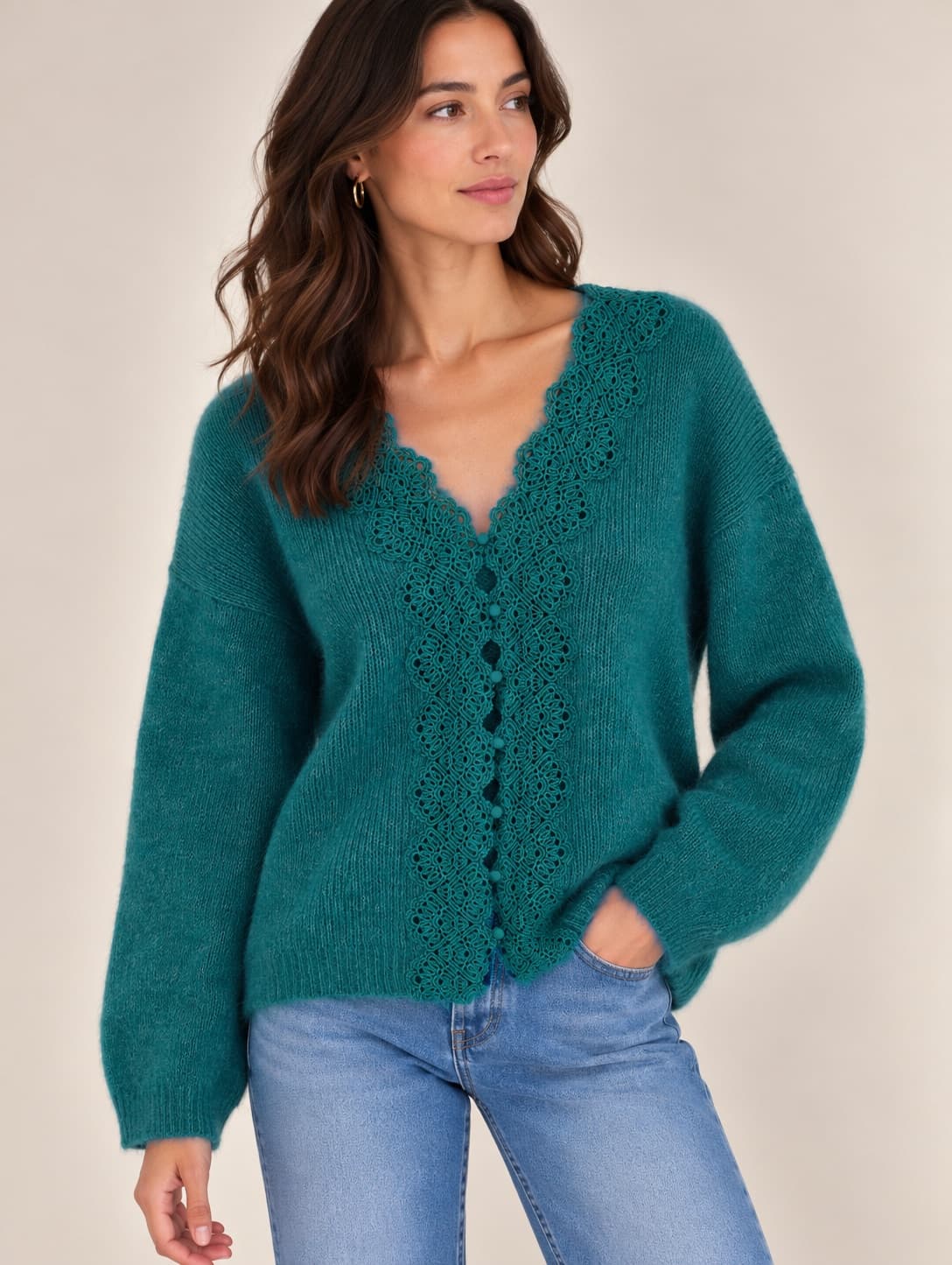 Cardigan en mohair vert canard Sézane – Taille XXXL — photo 1