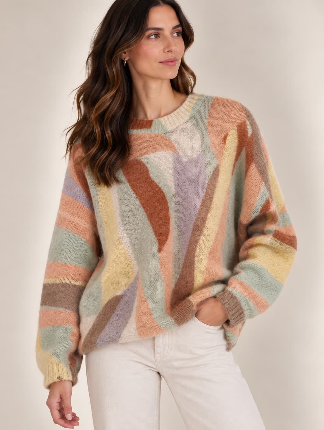 Pull en mohair imprimé abstrait pastel Sézane – Taille XL — photo 1