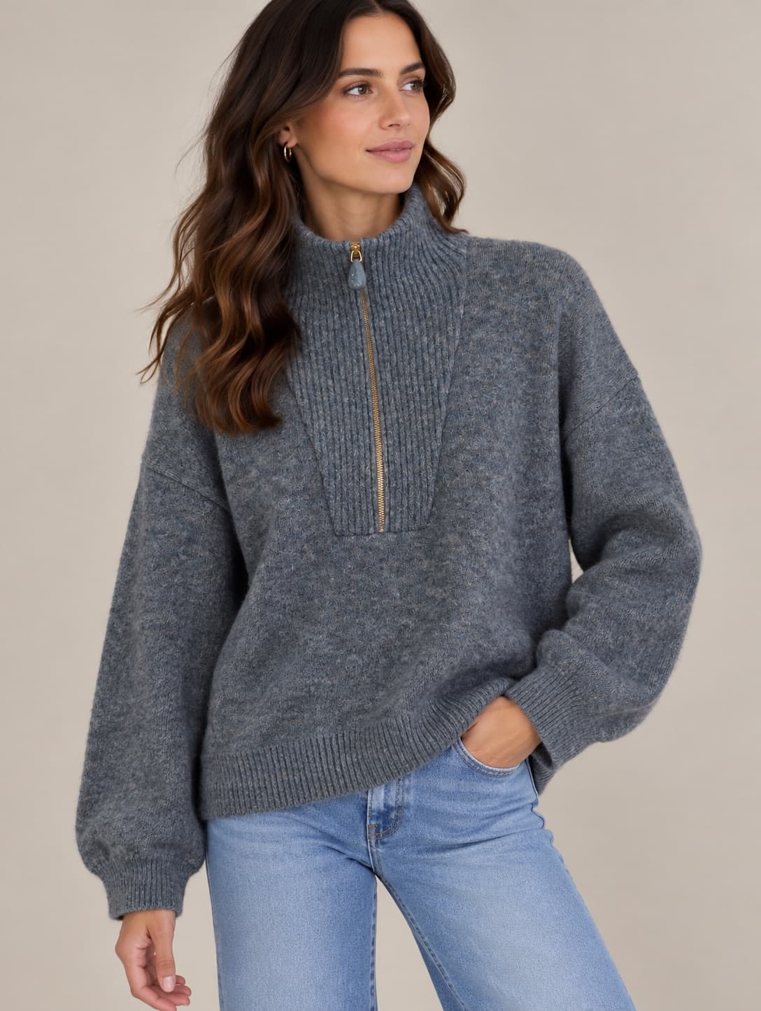 Pull col camionneur zippé en mohair Sézane – Taille L — photo 1